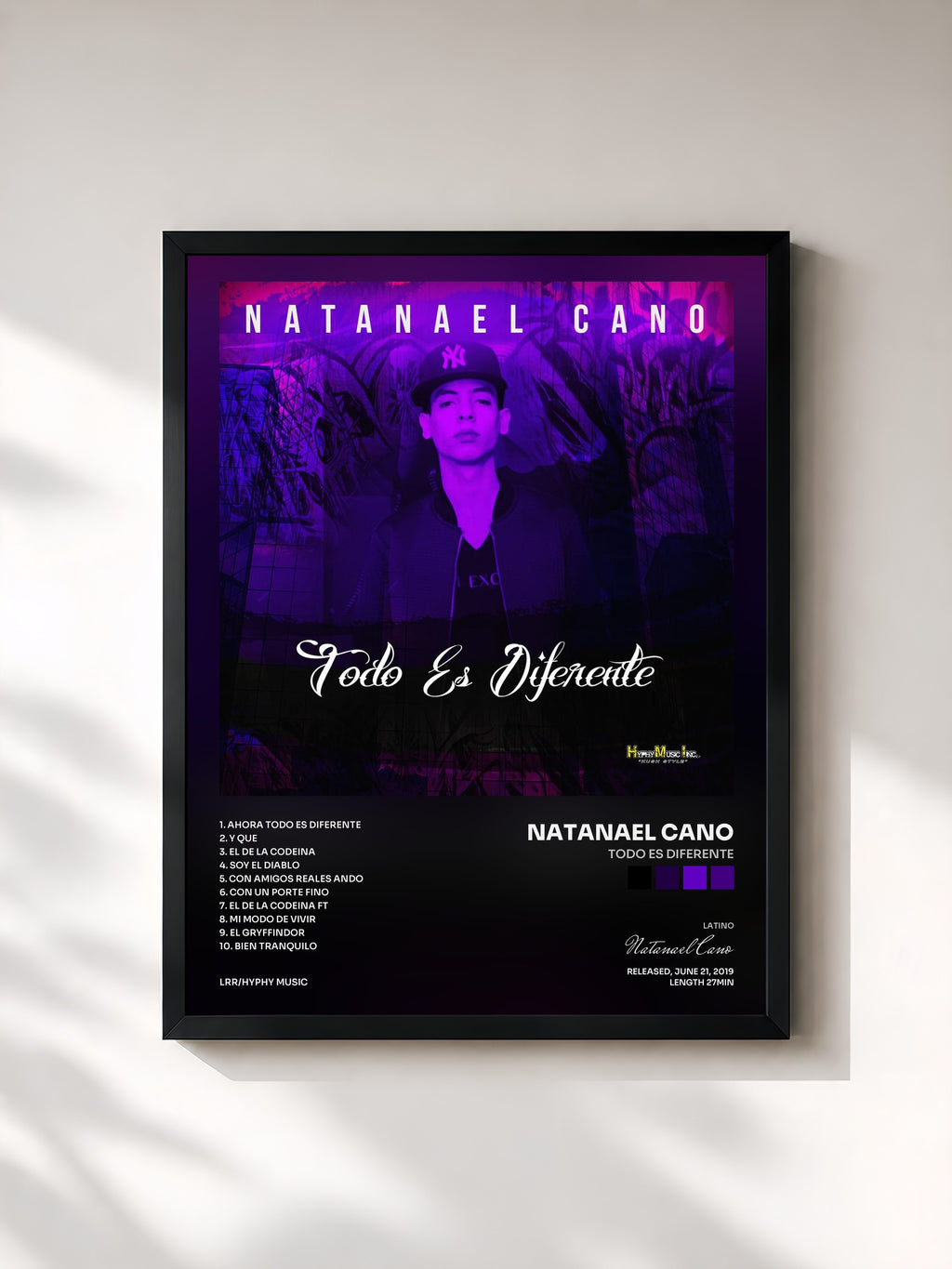 #noir Tableau de l'album Todo Es Diferente de Natanael Cano, cadre noir, imprimé et encadré en France