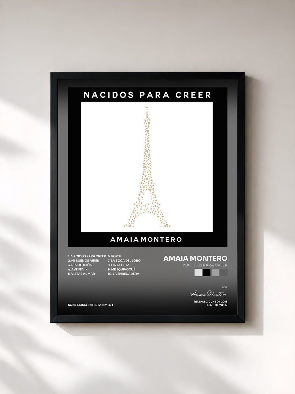 #noir Tableau de l'album Nacidos para Creer de Amaia Montero, cadre noir, imprimé et encadré en France