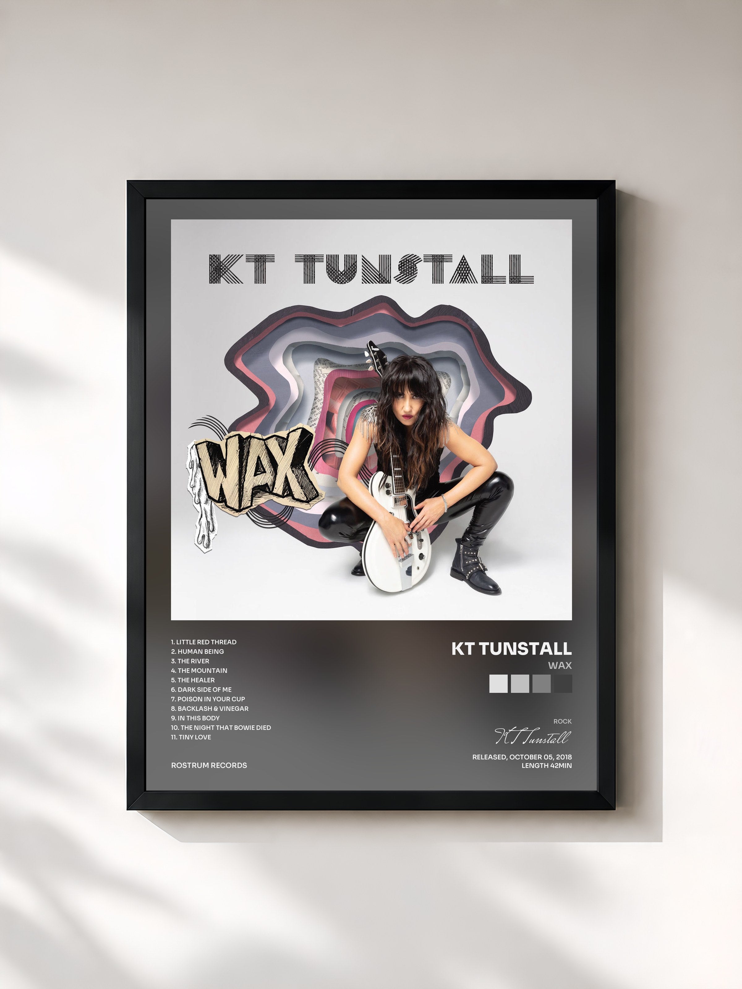 #noir Tableau de l'album WAX de KT Tunstall, cadre noir, imprimé et encadré en France