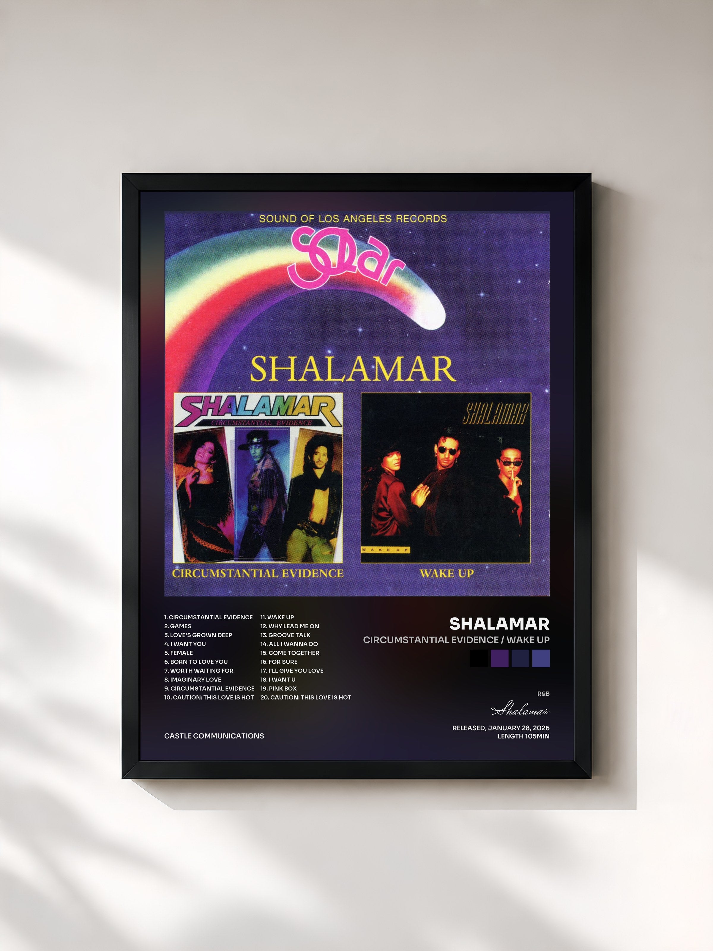 #noir Tableau de l'album Circumstantial Evidence / Wake Up de Shalamar, cadre noir, imprimé et encadré en France