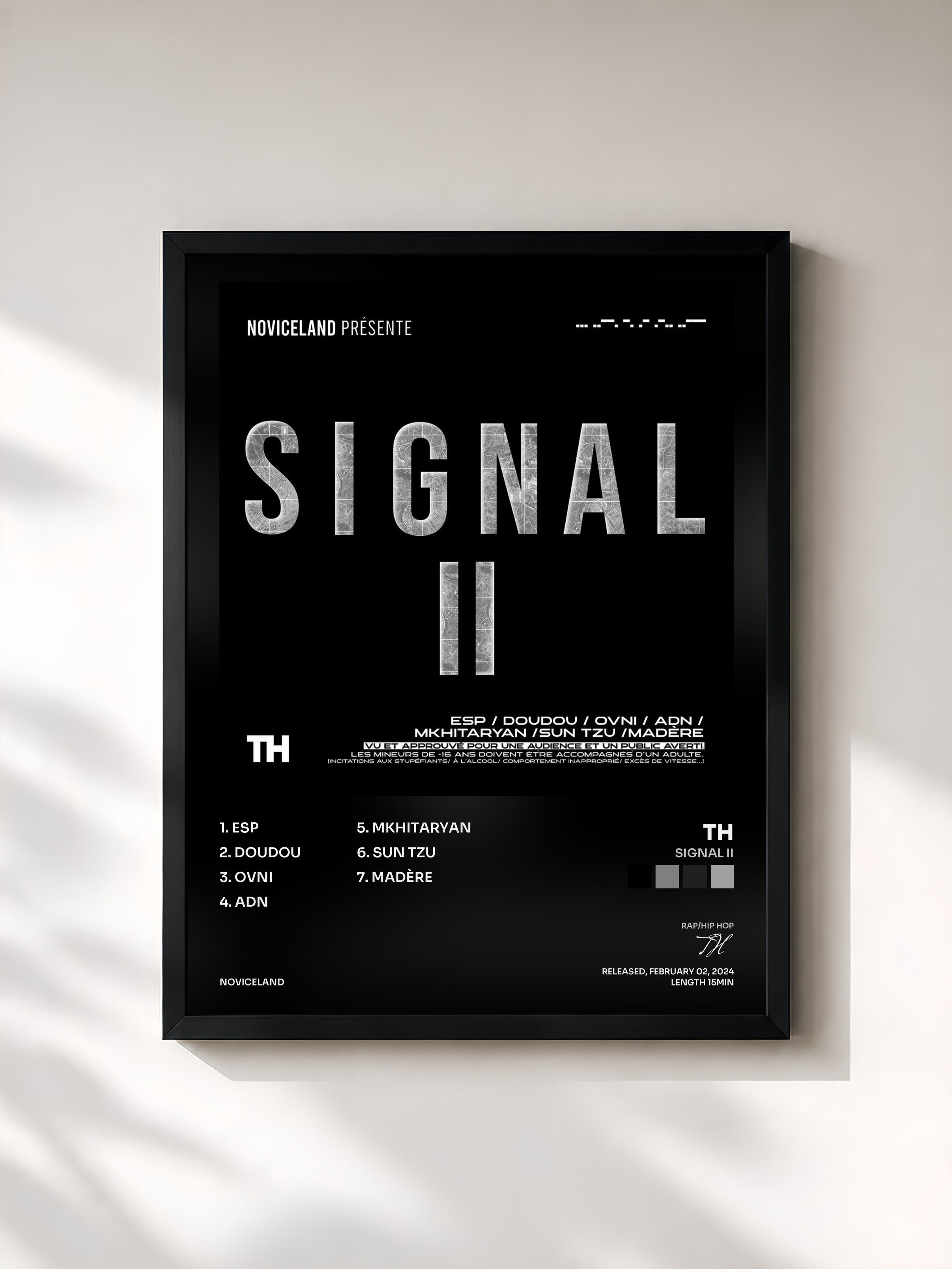 #noir Tableau de l'album SIGNAL II de TH, cadre noir, imprimé et encadré en France