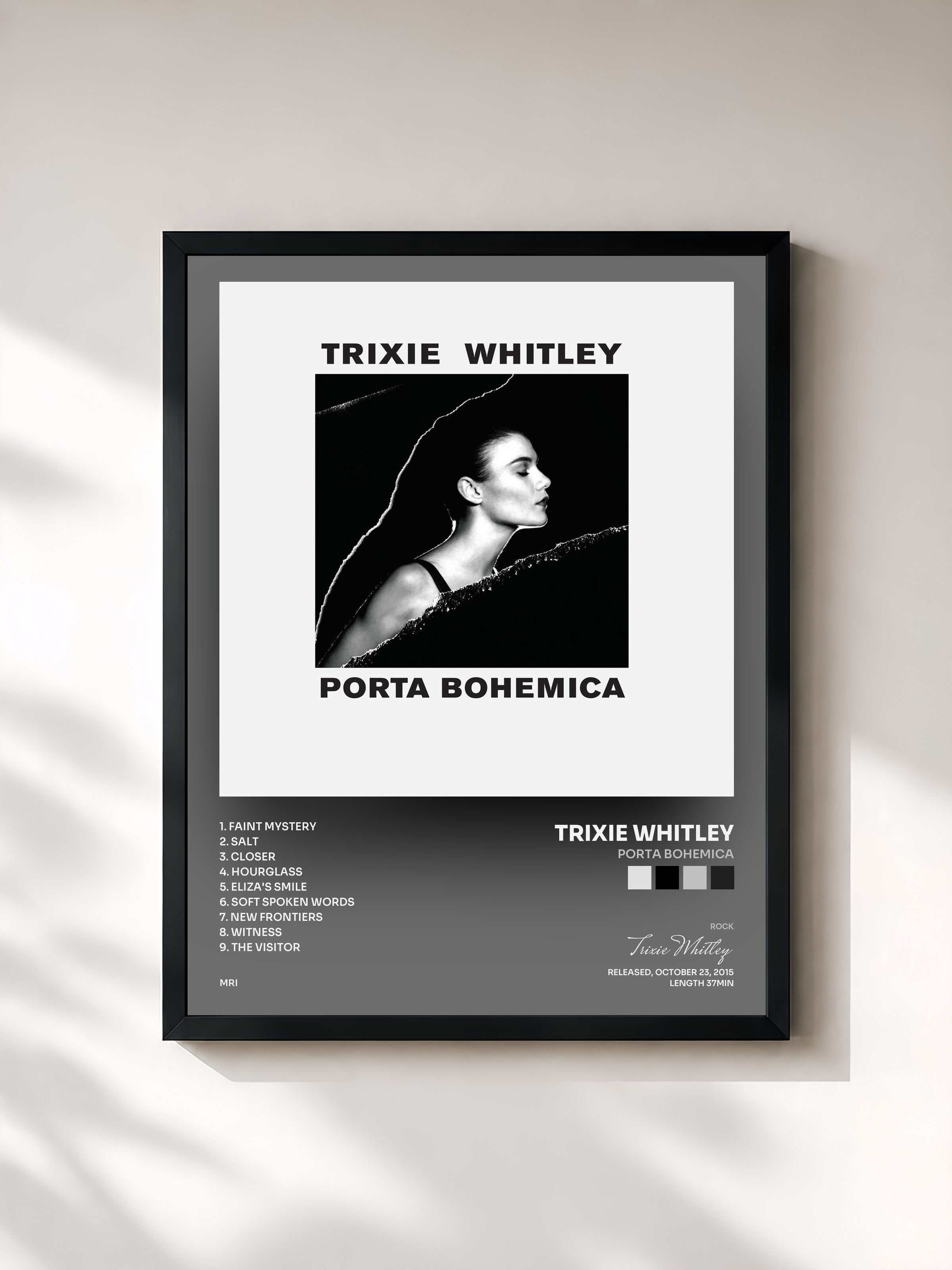 #noir Tableau de l'album Porta Bohemica de Trixie Whitley, cadre noir, imprimé et encadré en France