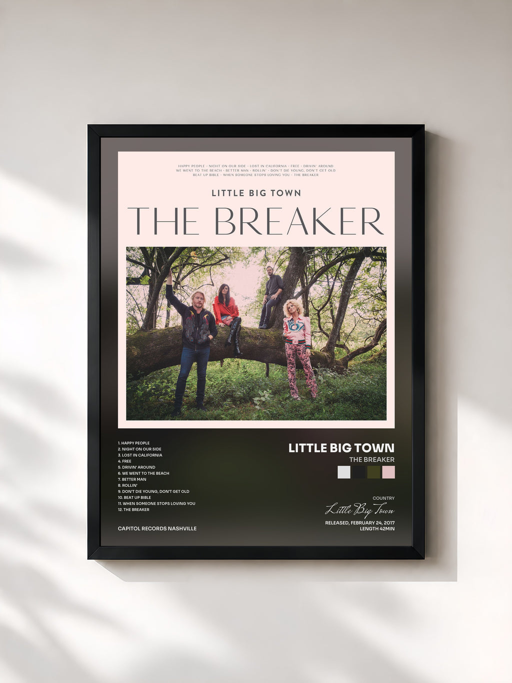 #noir Tableau de l'album The Breaker de Little Big Town, cadre noir, imprimé et encadré en France