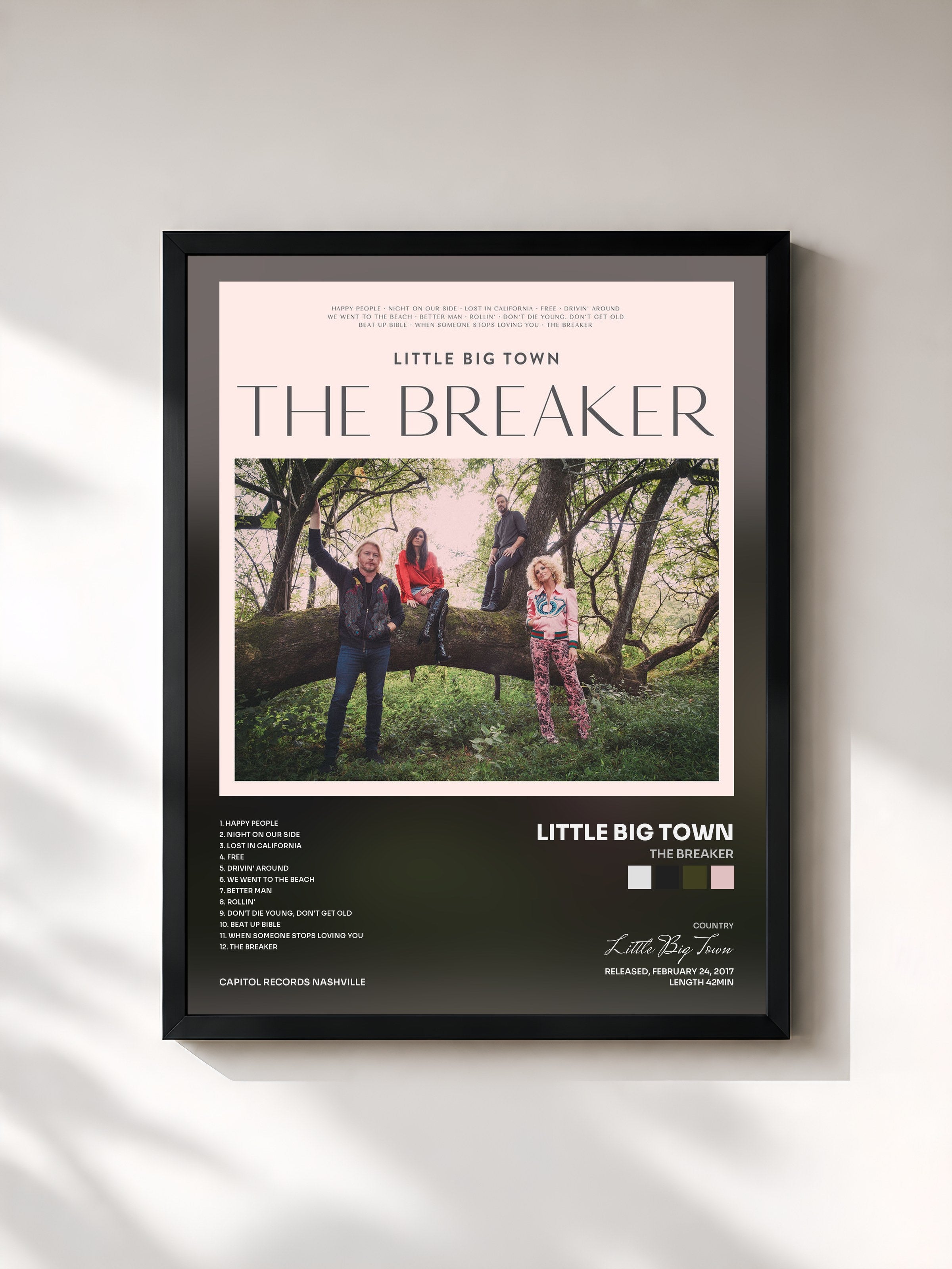 #noir Tableau de l'album The Breaker de Little Big Town, cadre noir, imprimé et encadré en France