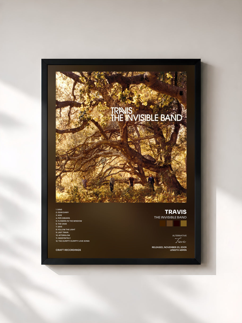 #noir Tableau de l'album The Invisible Band de Travis, cadre noir, imprimé et encadré en France