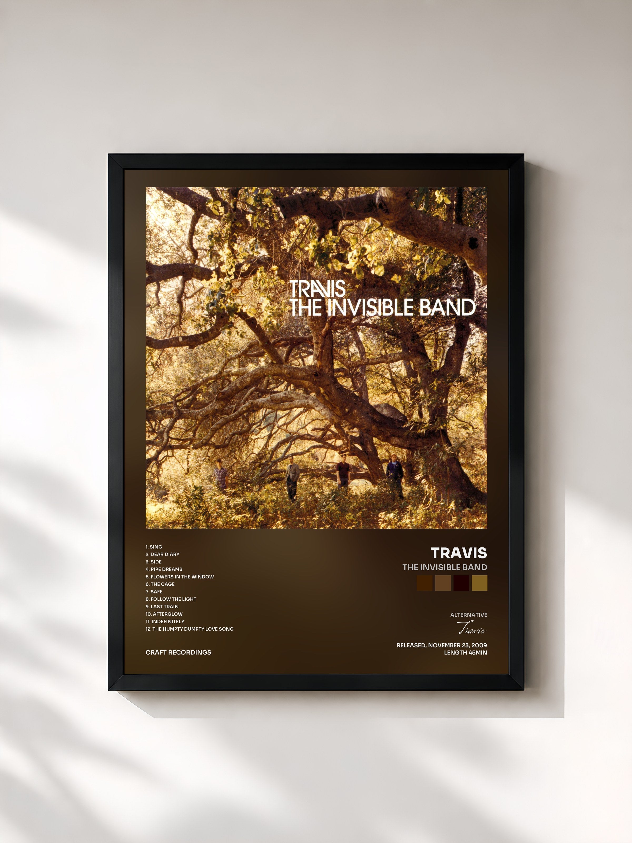 #noir Tableau de l'album The Invisible Band de Travis, cadre noir, imprimé et encadré en France