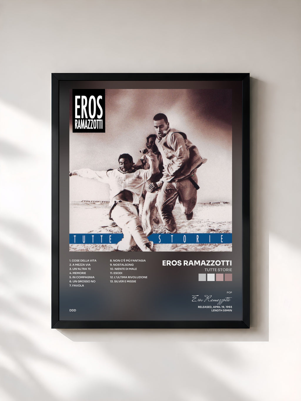 #noir Tableau de l'album Tutte storie de Eros Ramazzotti, cadre noir, imprimé et encadré en France