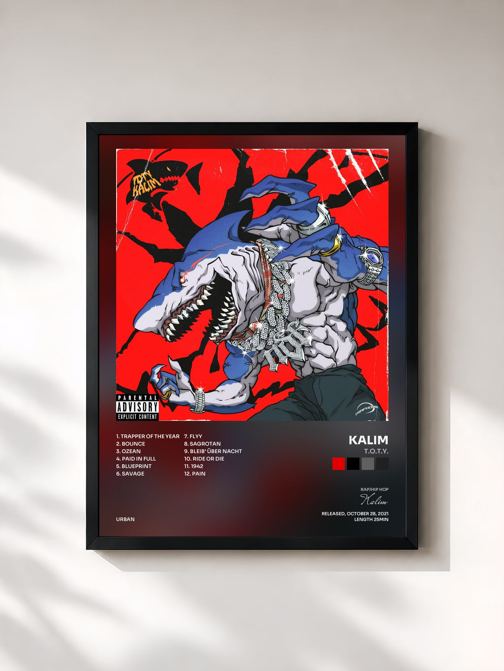 #noir Tableau de l'album T.O.T.Y. de Kalim, cadre noir, imprimé et encadré en France