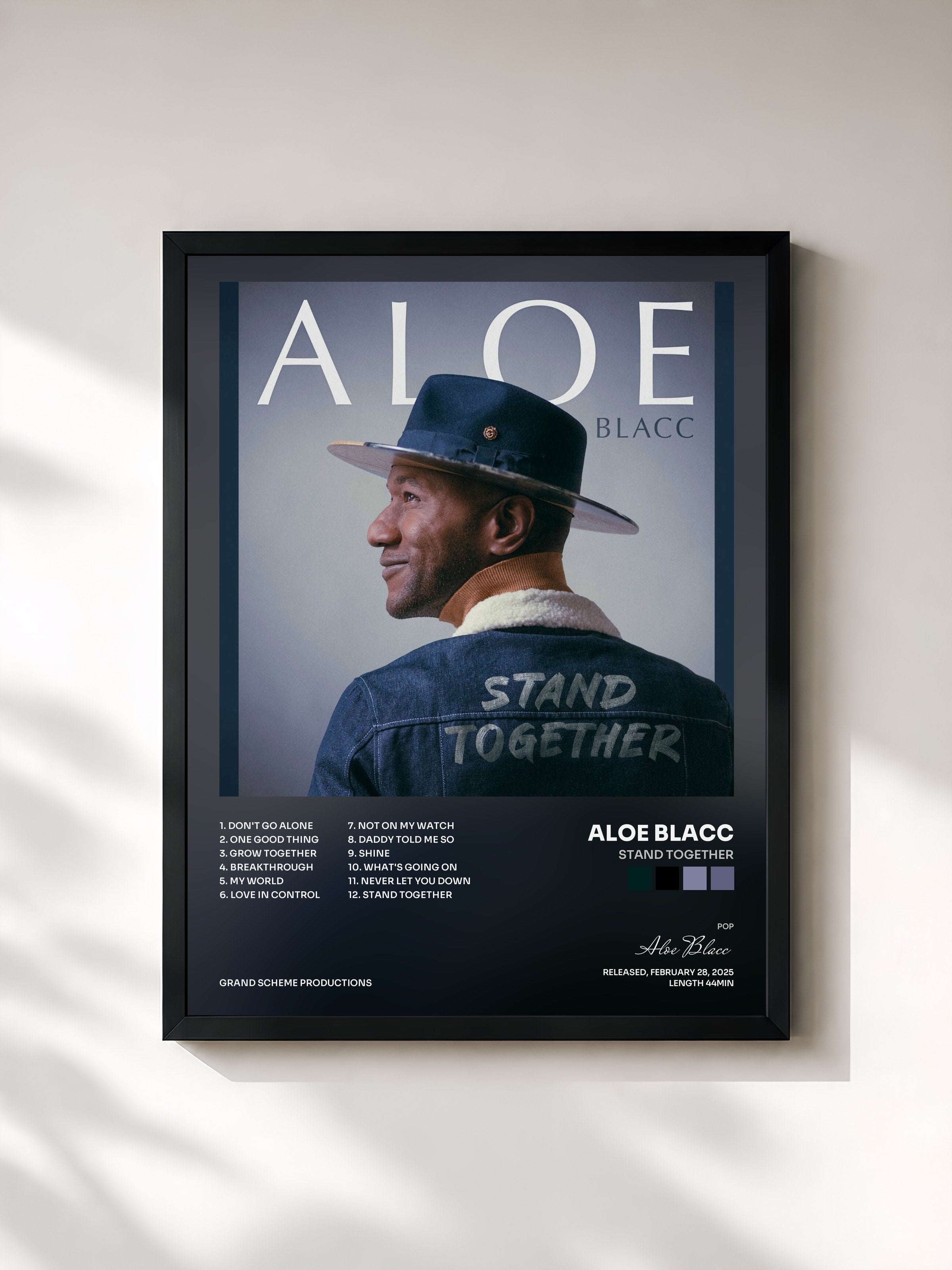#noir Tableau de l'album Stand Together de Aloe Blacc, cadre noir, imprimé et encadré en France