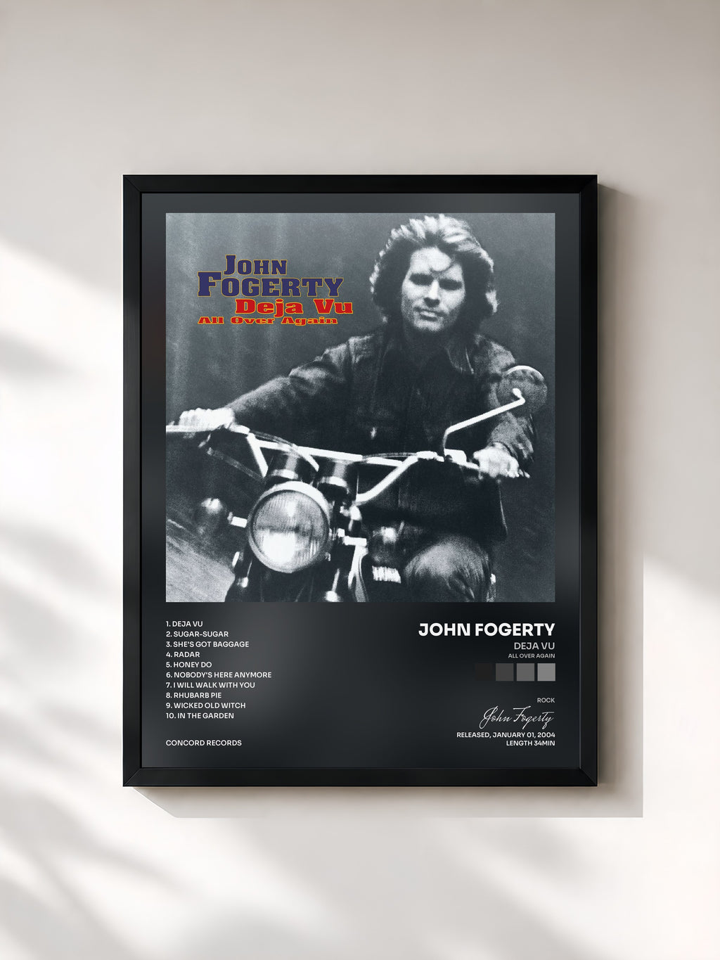 #noir Tableau de l'album Deja Vu (All Over Again) de John Fogerty, cadre noir, imprimé et encadré en France