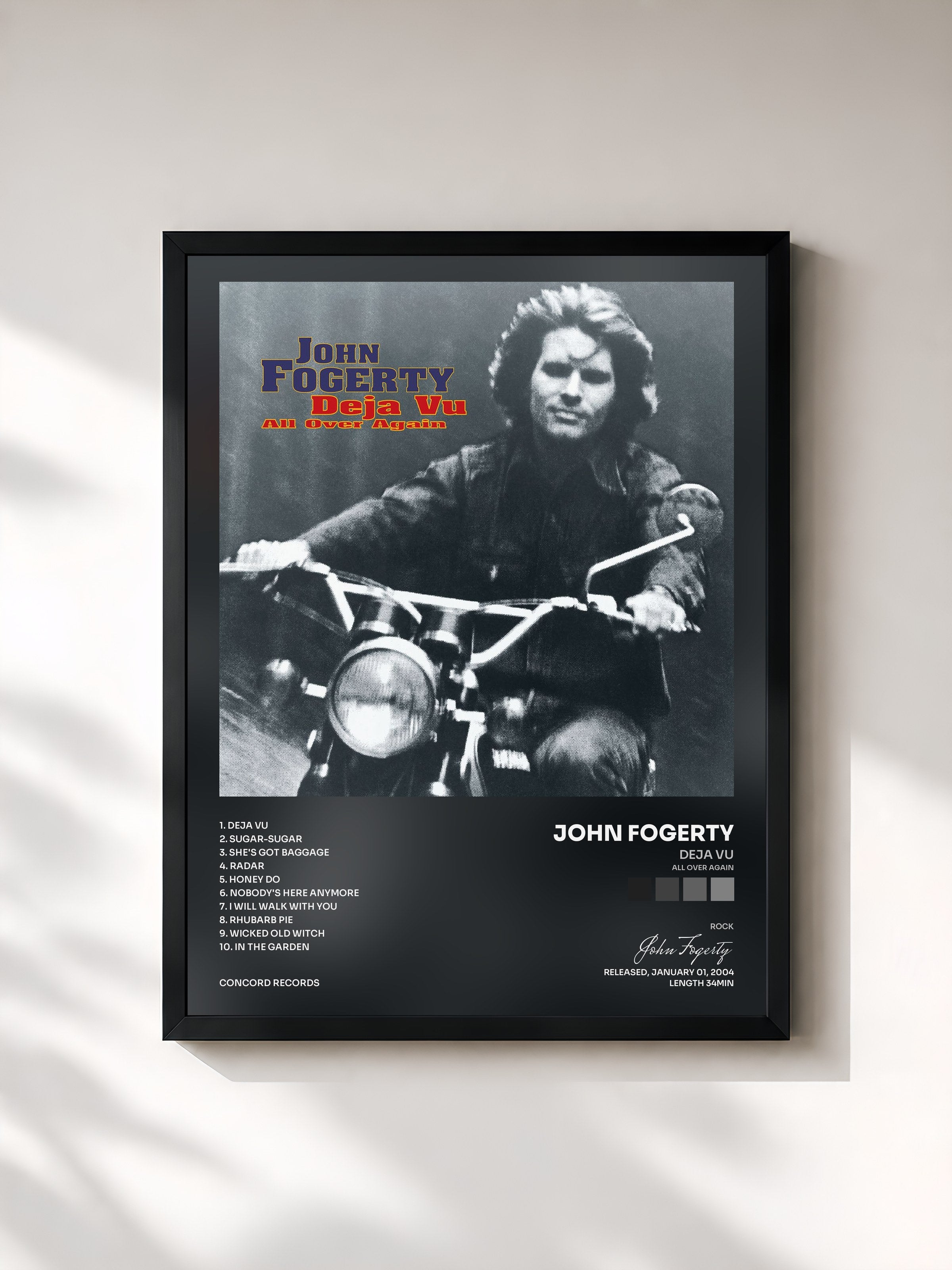 #noir Tableau de l'album Deja Vu (All Over Again) de John Fogerty, cadre noir, imprimé et encadré en France