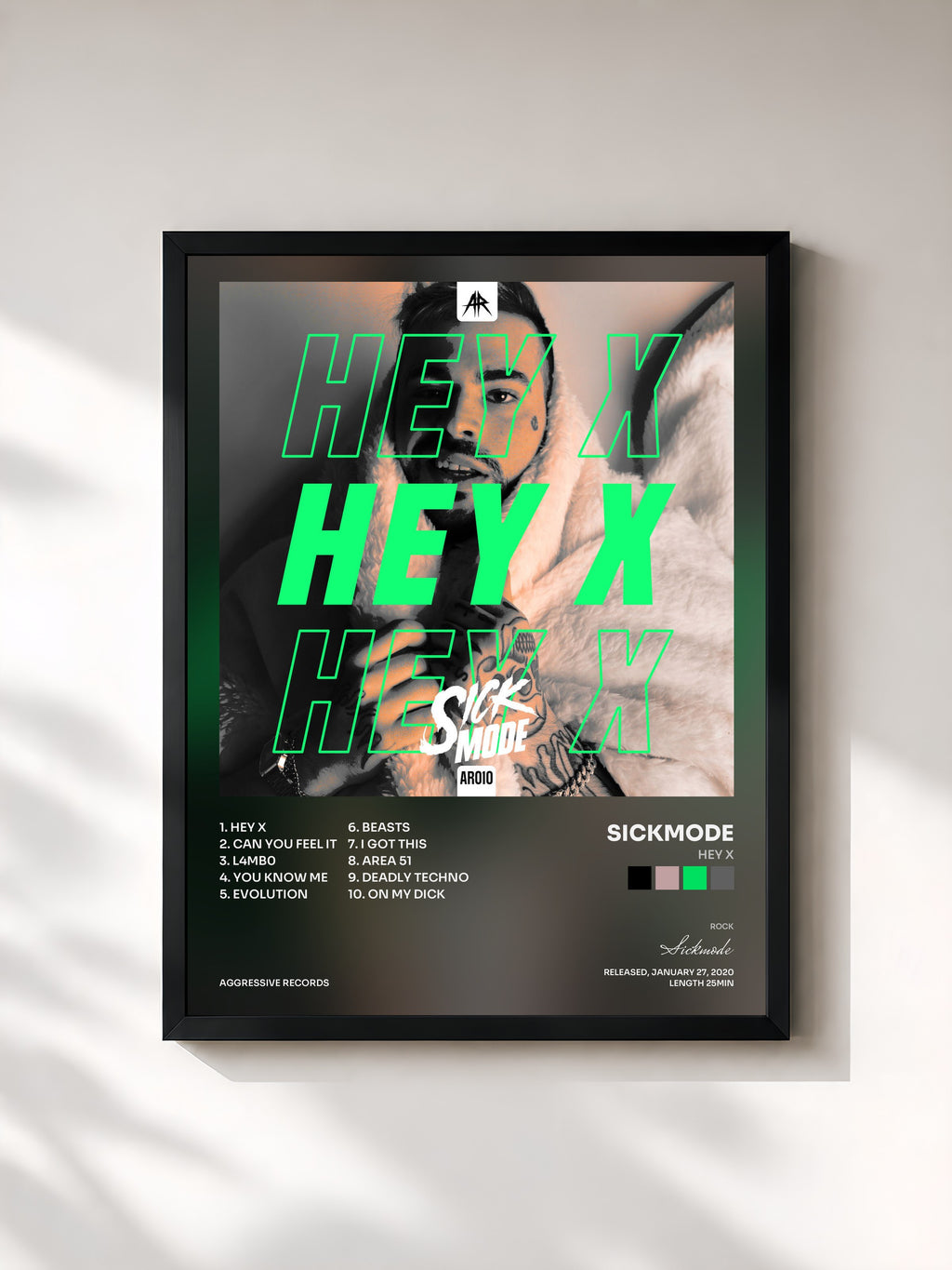#noir Tableau de l'album Hey x de Sickmode, cadre noir, imprimé et encadré en France