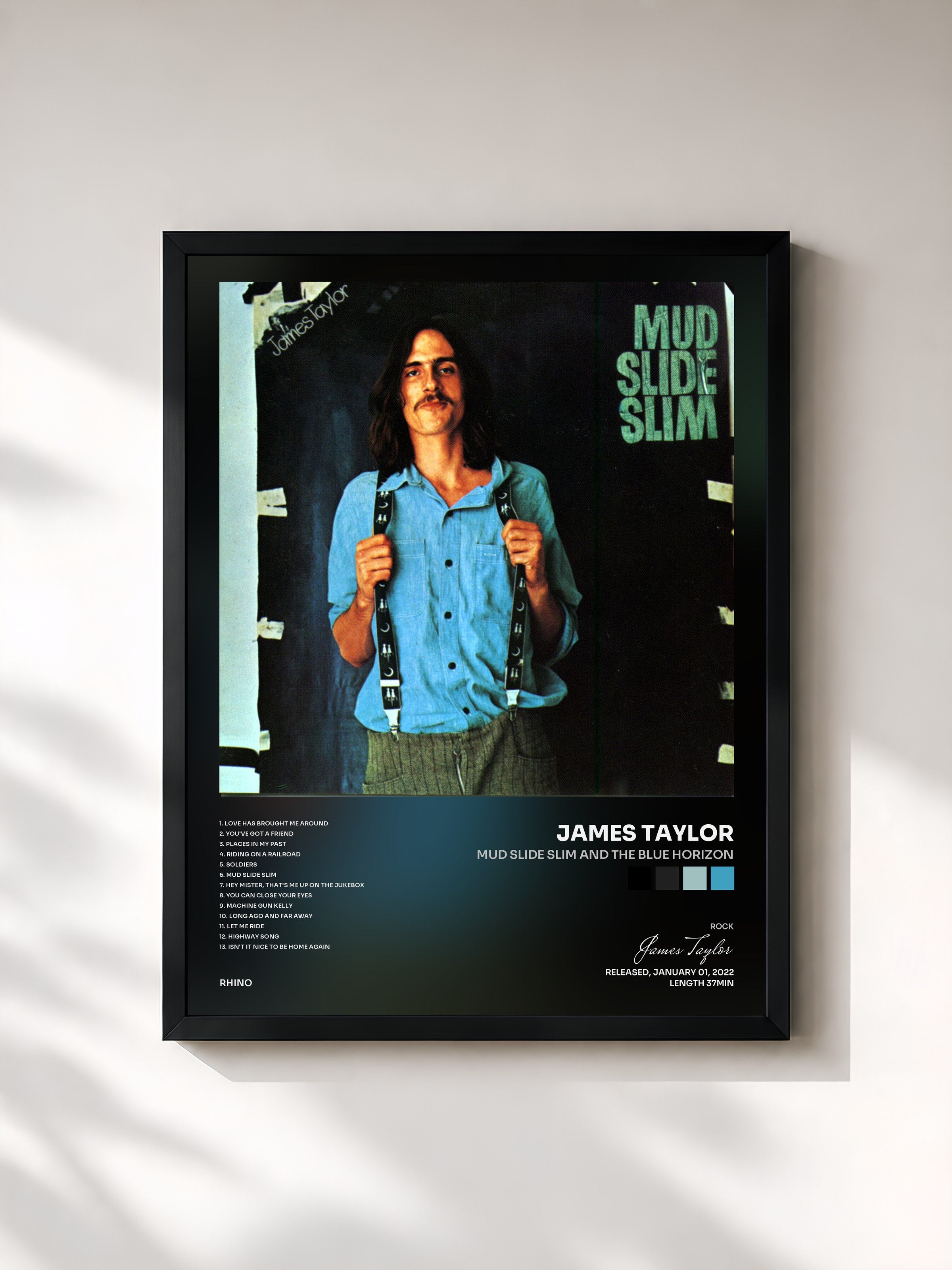 #noir Tableau de l'album Mud Slide Slim and the Blue Horizon de James Taylor, cadre noir, imprimé et encadré en France