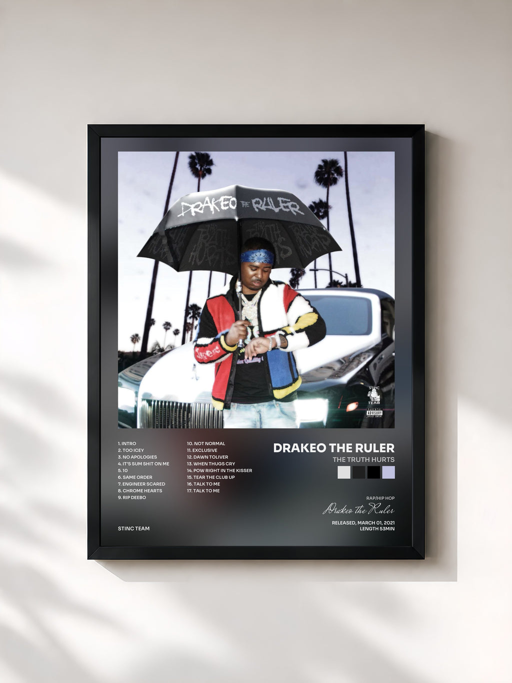 #noir Tableau de l'album The Truth Hurts de Drakeo the Ruler, cadre noir, imprimé et encadré en France