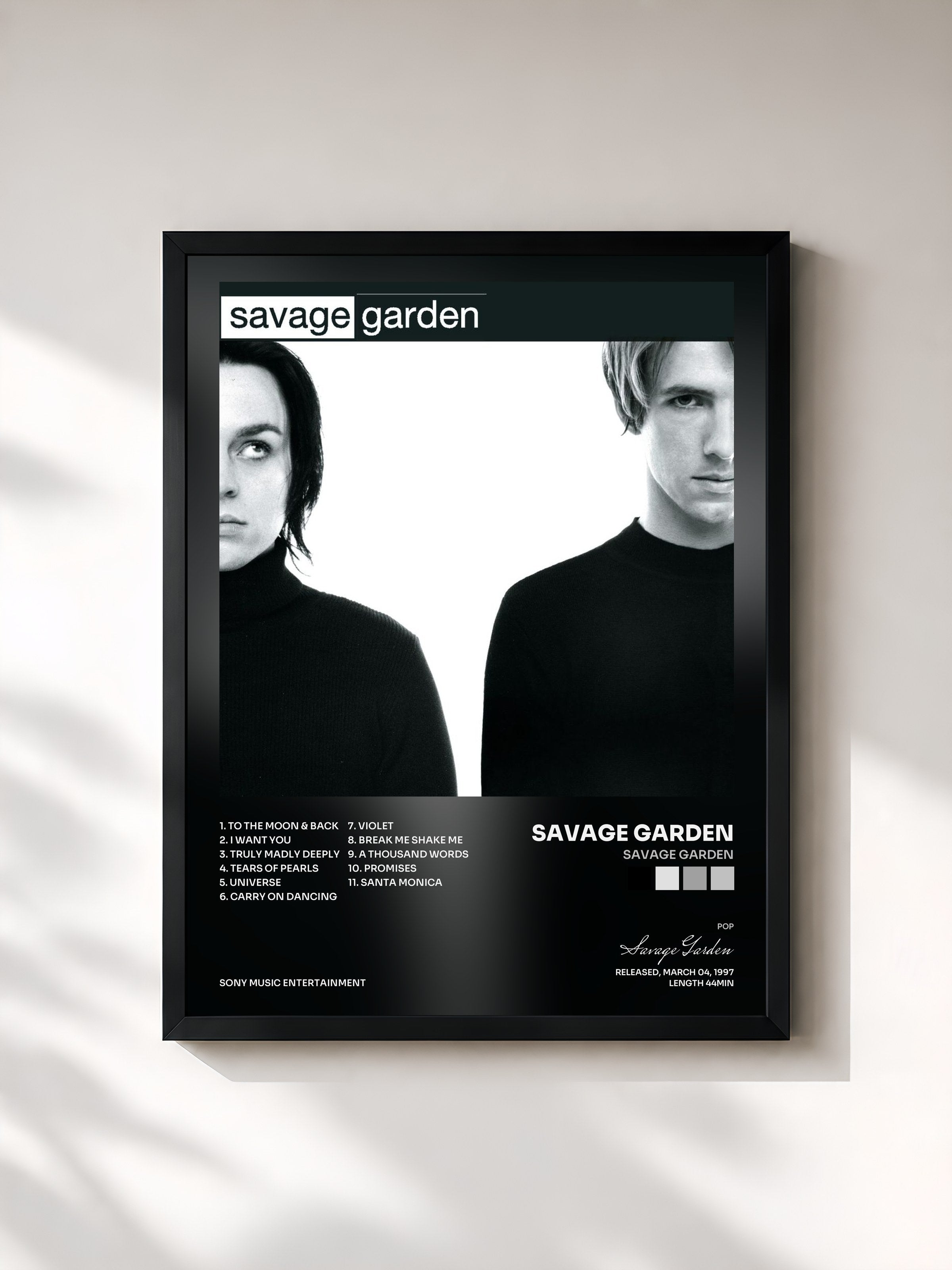 #noir Tableau de l'album Savage Garden de Savage Garden, cadre noir, imprimé et encadré en France