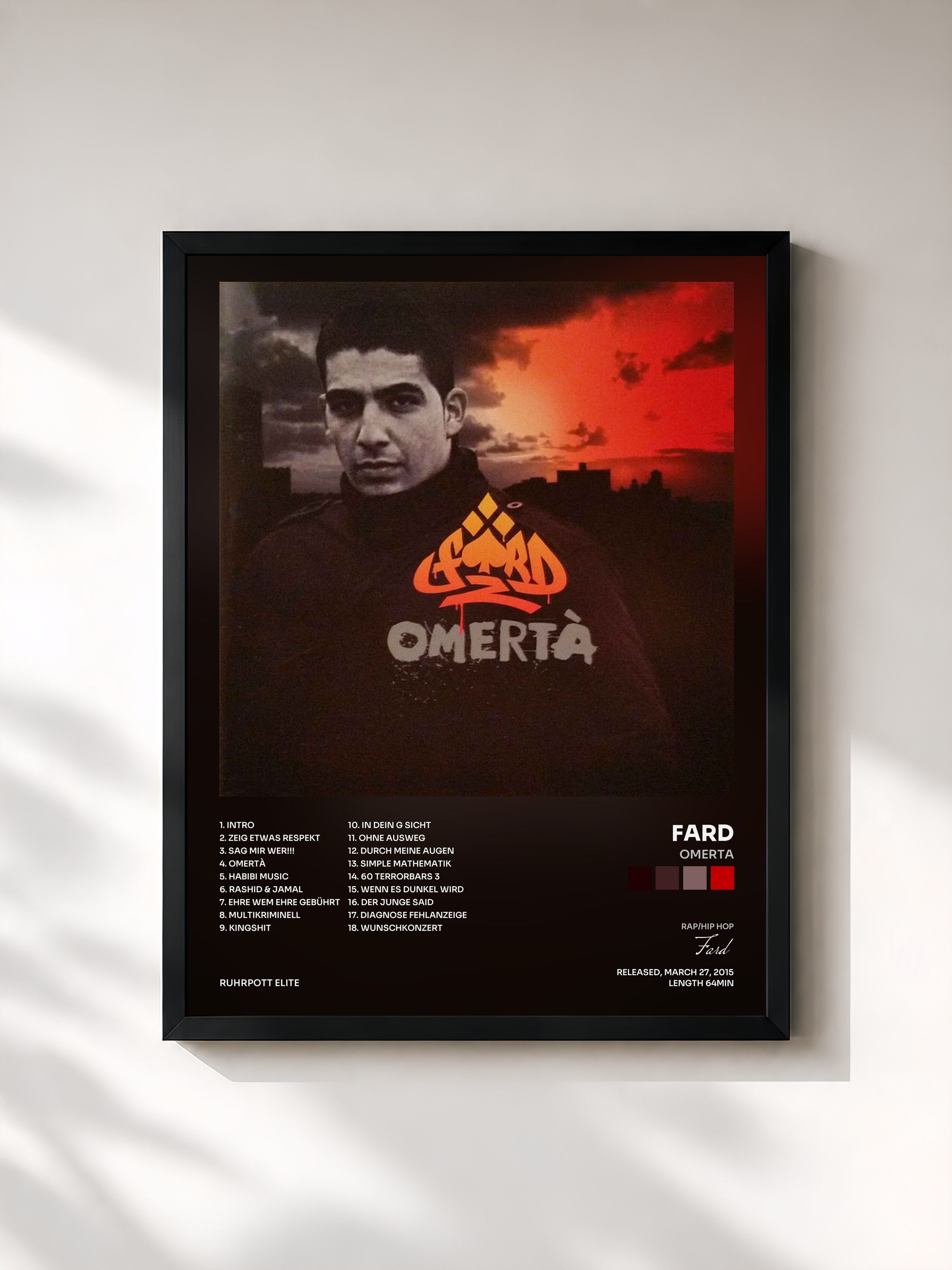 #noir Tableau de l'album Omerta de Fard, cadre noir, imprimé et encadré en France