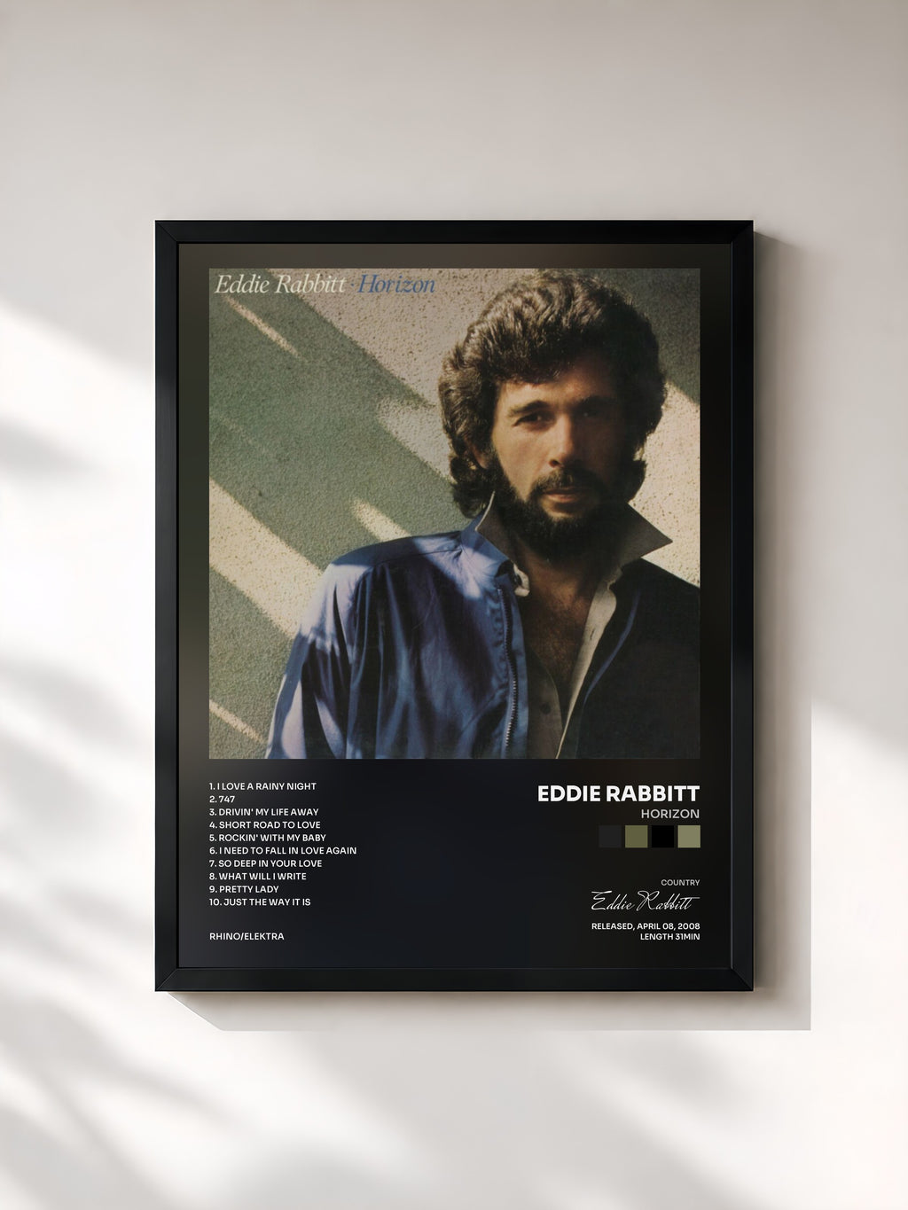 #noir Tableau de l'album Horizon de Eddie Rabbitt, cadre noir, imprimé et encadré en France