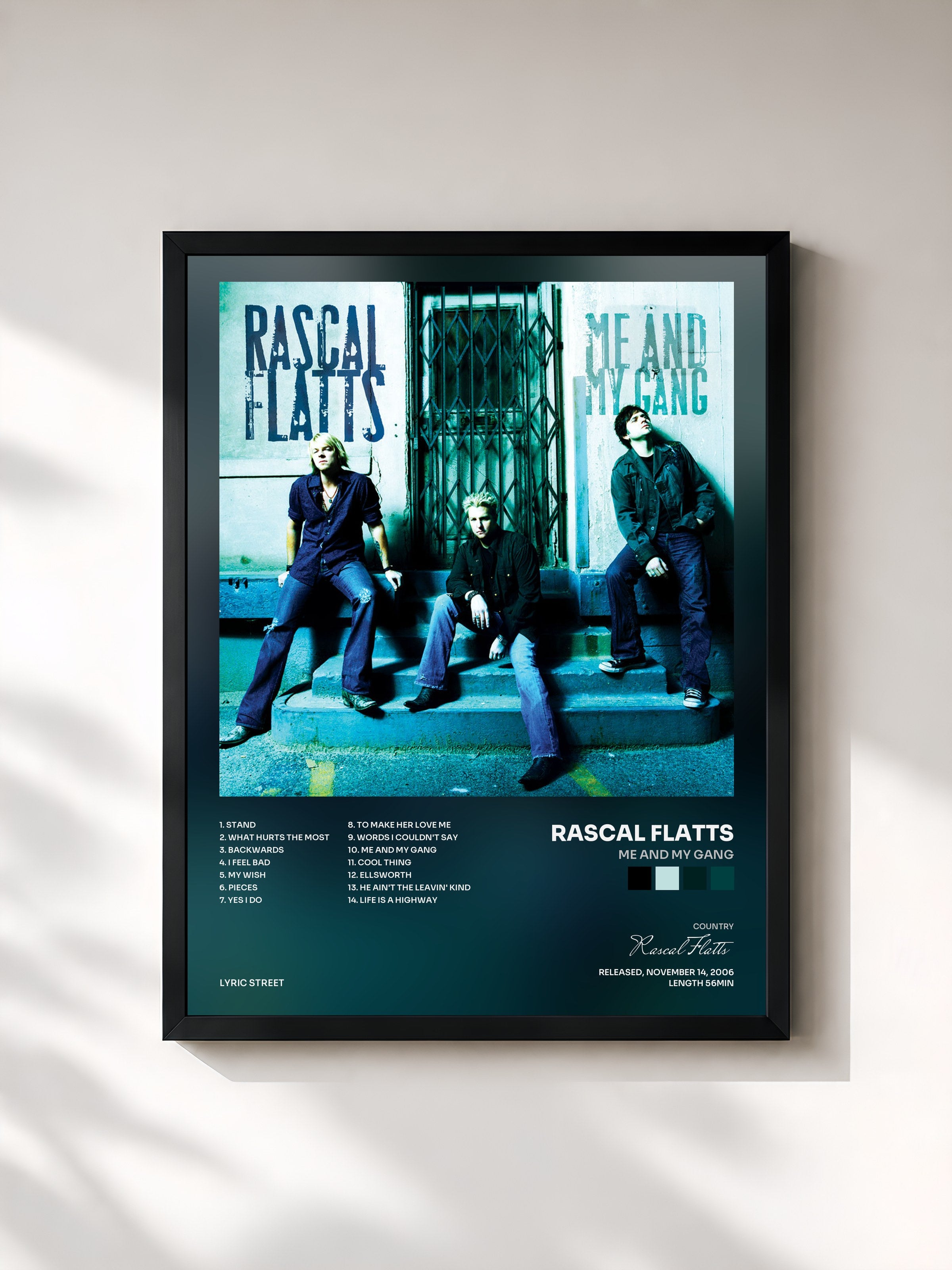 #noir Tableau de l'album Me And My Gang de Rascal Flatts, cadre noir, imprimé et encadré en France
