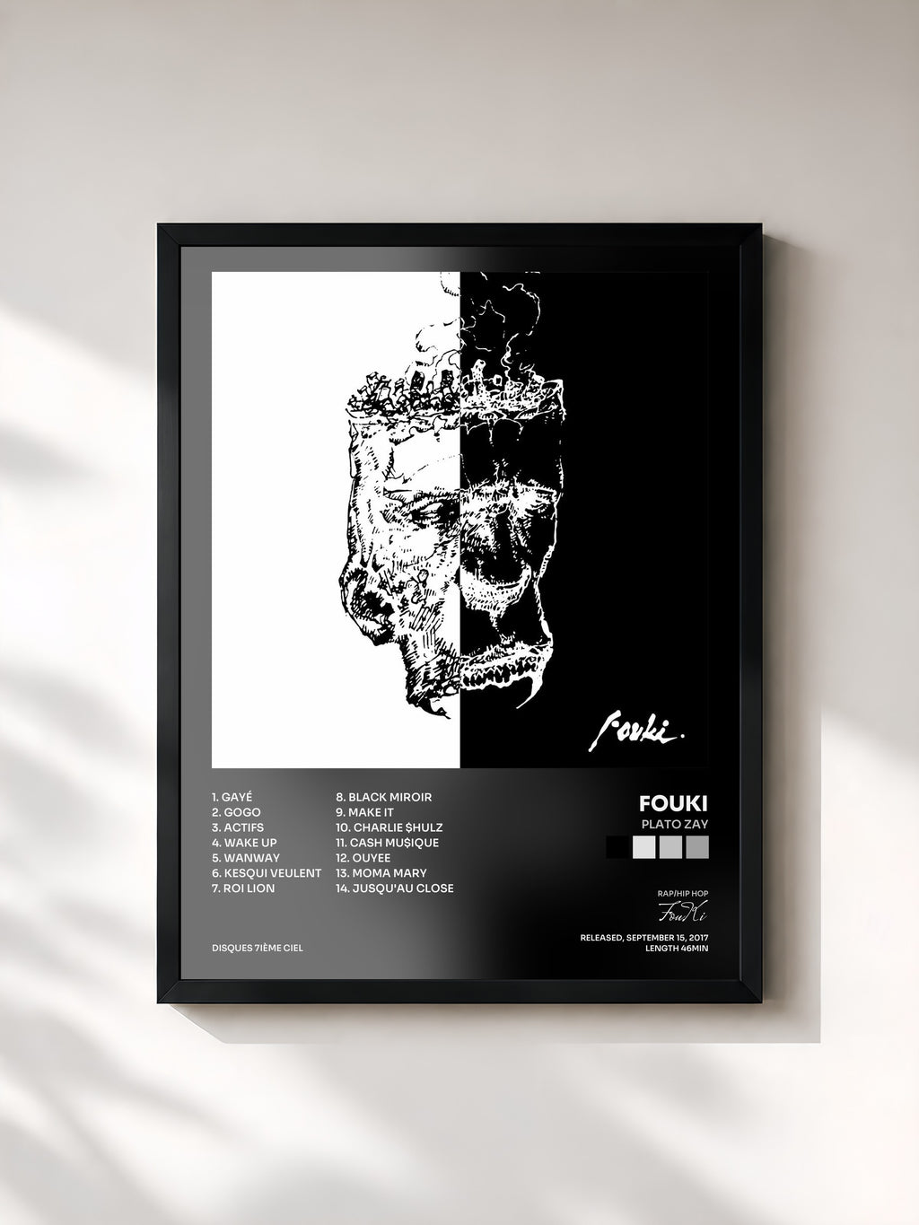 #noir Tableau de l'album Plato Zay de FouKi, cadre noir, imprimé et encadré en France