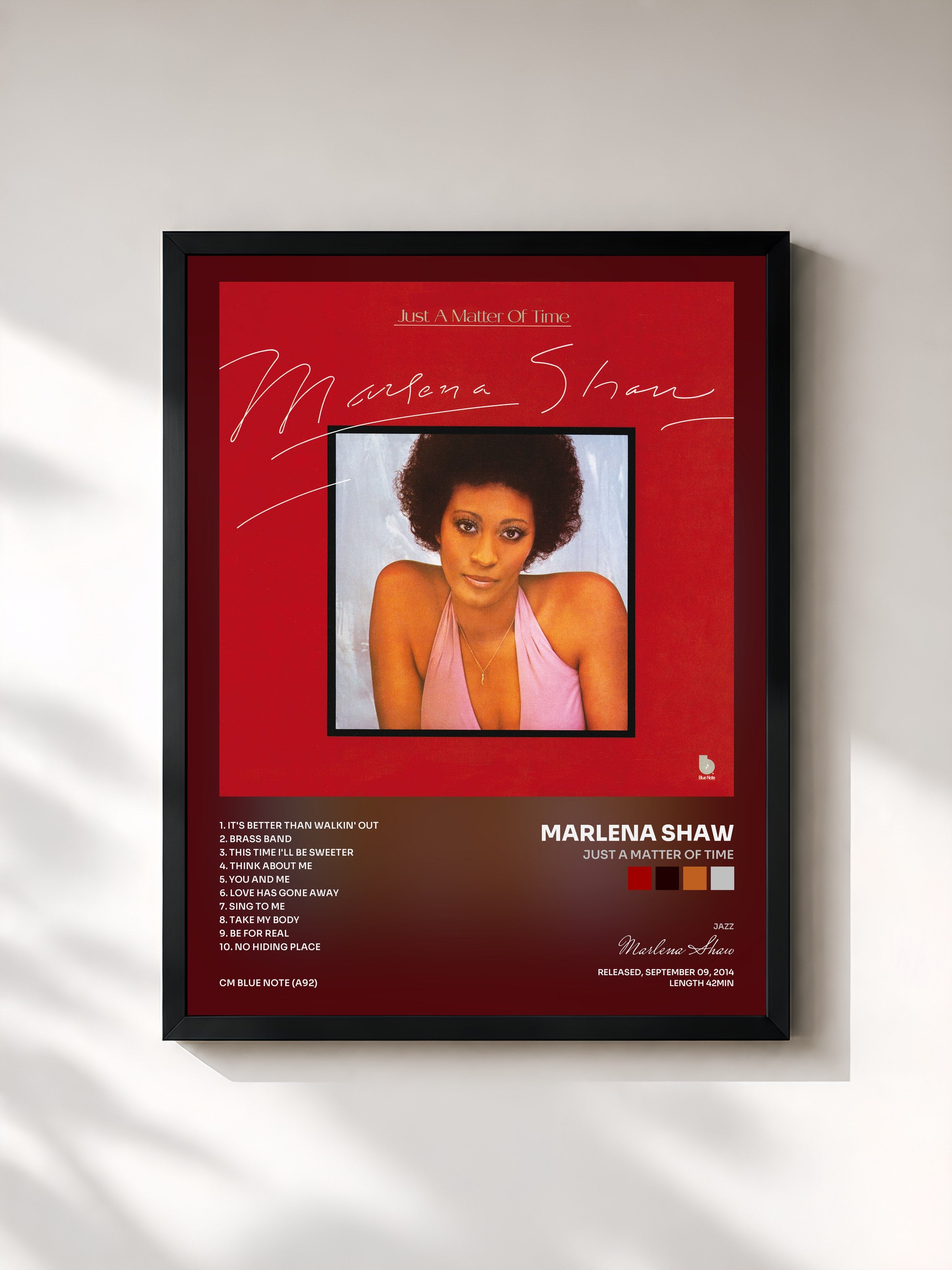 #noir Tableau de l'album Just A Matter Of Time de Marlena Shaw, cadre noir, imprimé et encadré en France