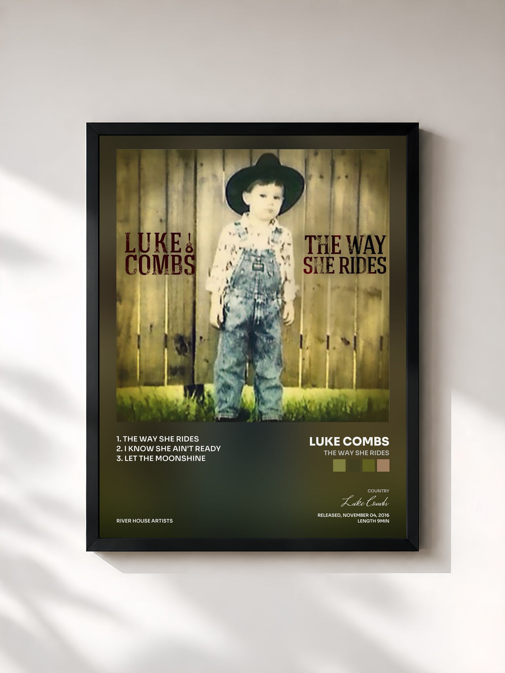 #noir Tableau de l'album The Way She Rides de Luke Combs, cadre noir, imprimé et encadré en France