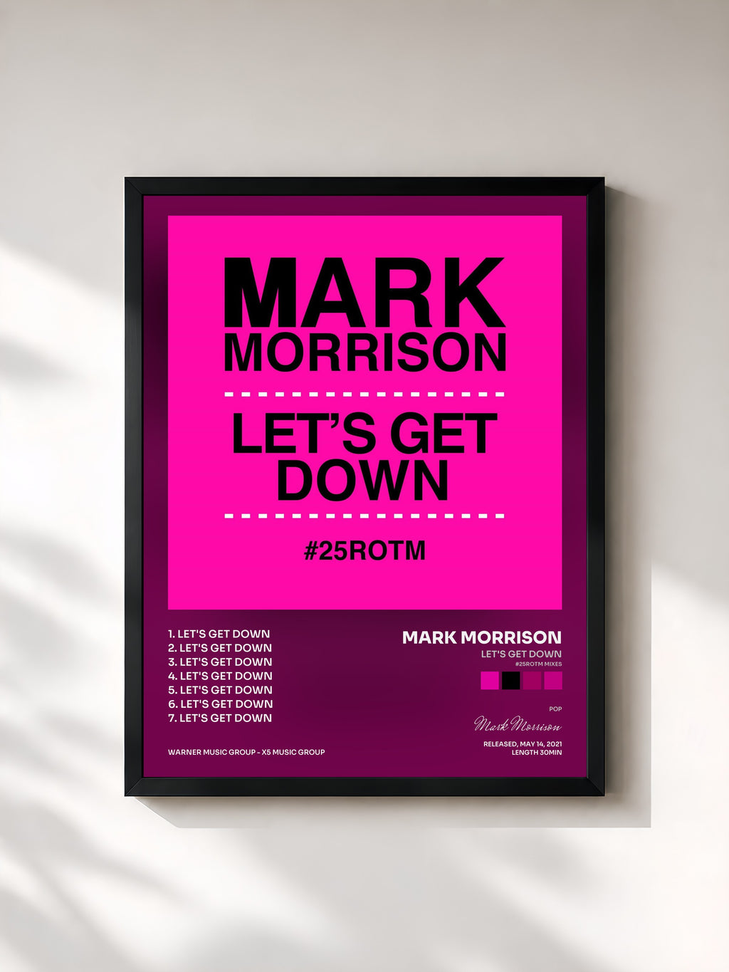 #noir Tableau de l'album Let's Get Down (#25ROTM Mixes) de Mark Morrison, cadre noir, imprimé et encadré en France