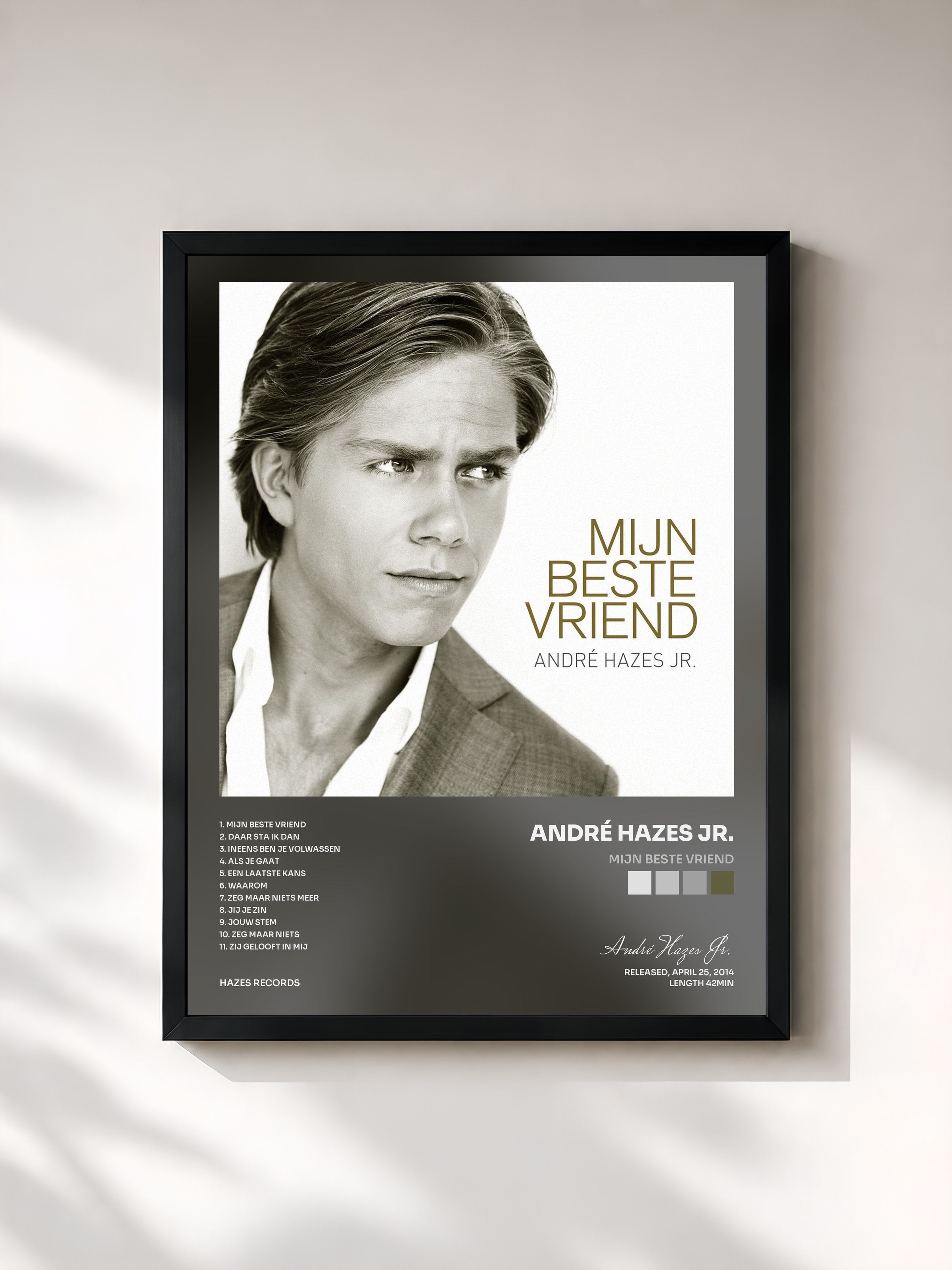 #noir Tableau de l'album Mijn Beste Vriend de André Hazes Jr., cadre noir, imprimé et encadré en France