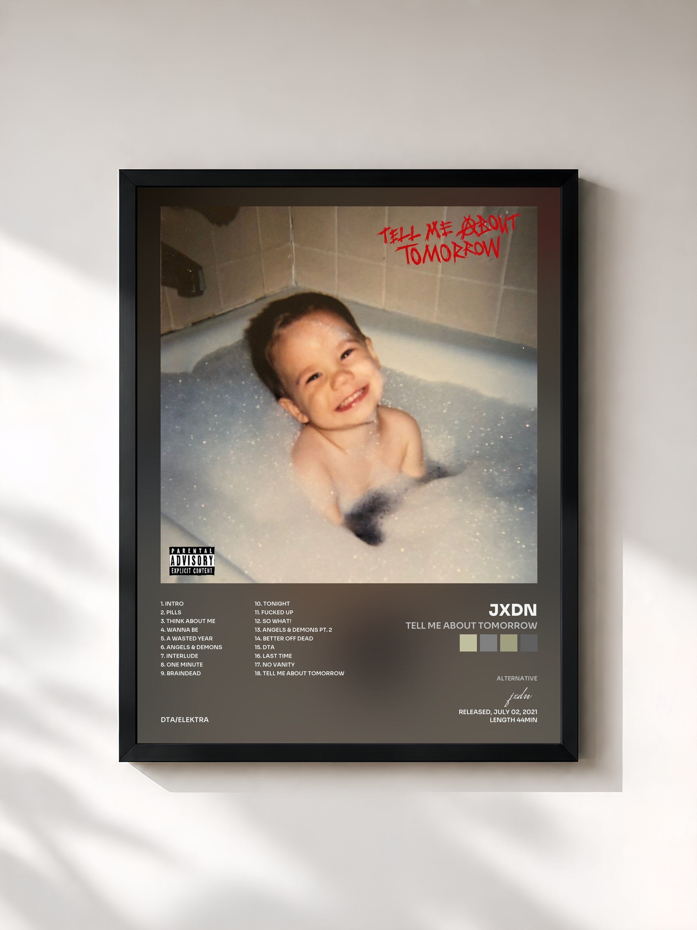 #noir Tableau de l'album Tell Me About Tomorrow de jxdn, cadre noir, imprimé et encadré en France