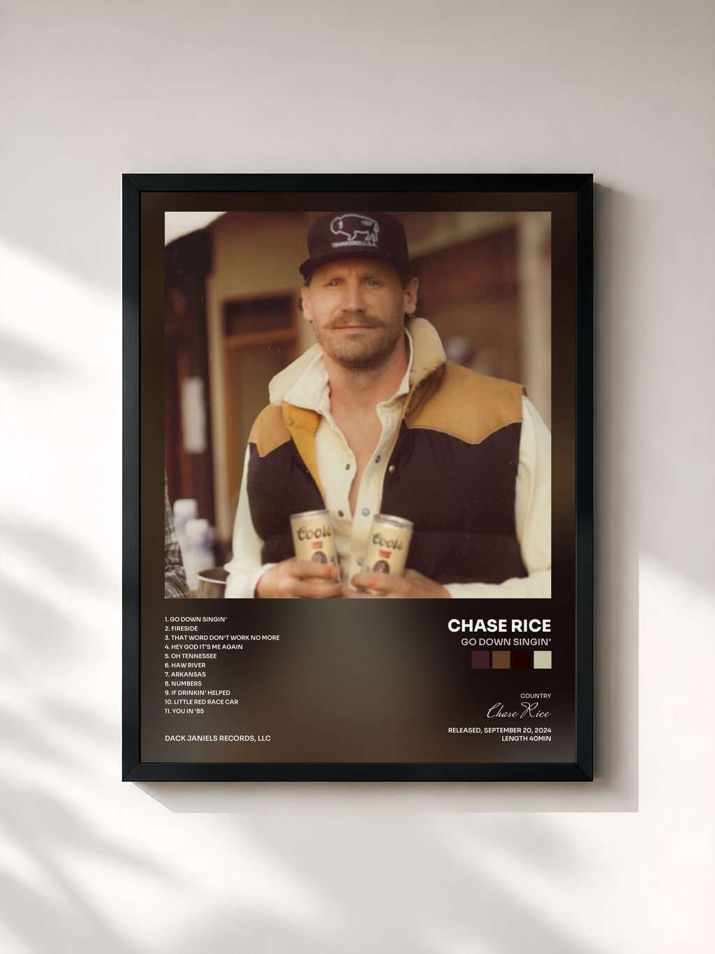 #noir Tableau de l'album Go Down Singin' de Chase Rice, cadre noir, imprimé et encadré en France