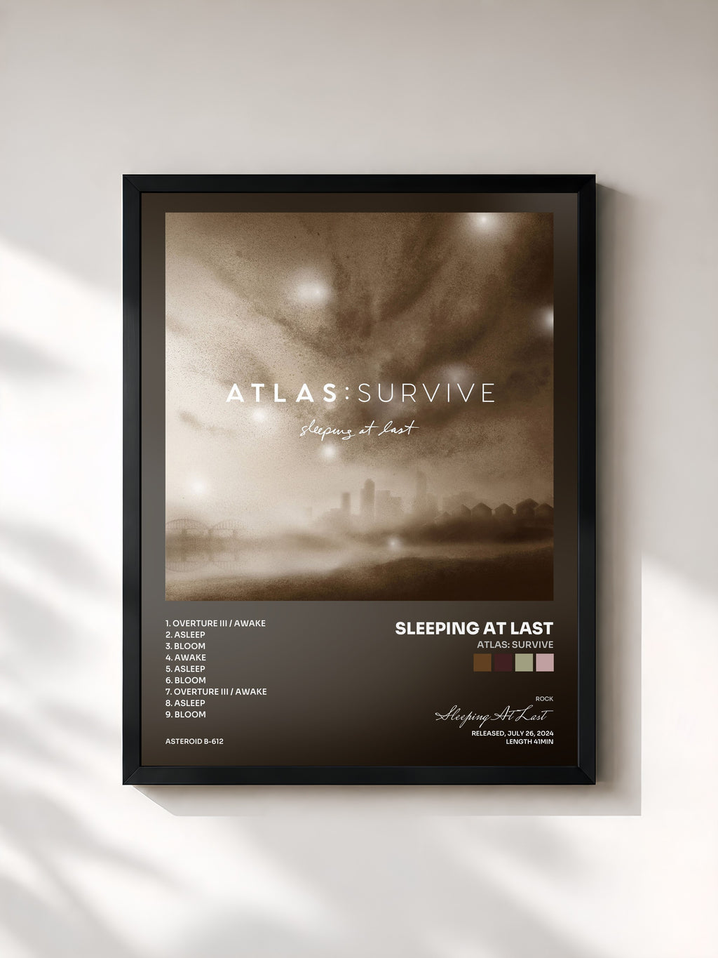 #noir Tableau de l'album Atlas: Survive de Sleeping At Last, cadre noir, imprimé et encadré en France