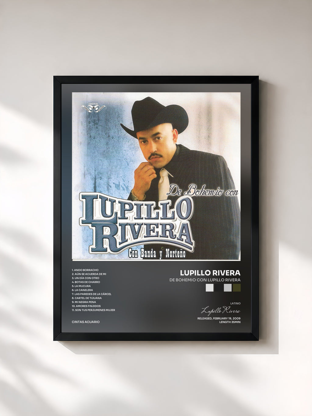 #noir Tableau de l'album De Bohemio Con Lupillo Rivera de Lupillo Rivera, cadre noir, imprimé et encadré en France