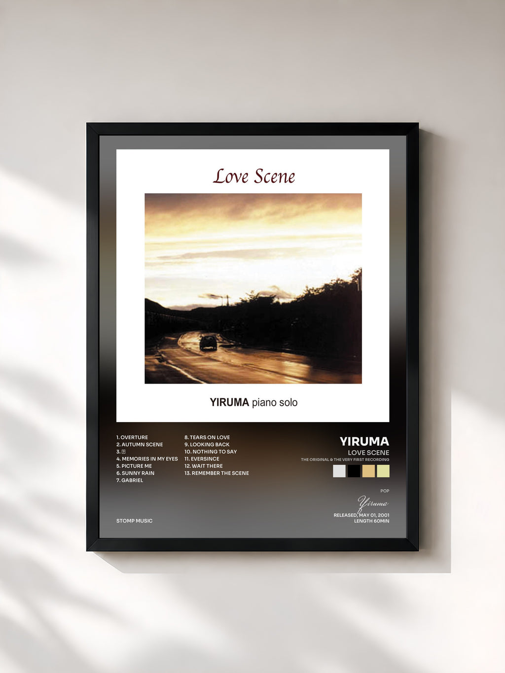 #noir Tableau de l'album Love Scene (The Original & the Very First Recording) de Yiruma, cadre noir, imprimé et encadré en France