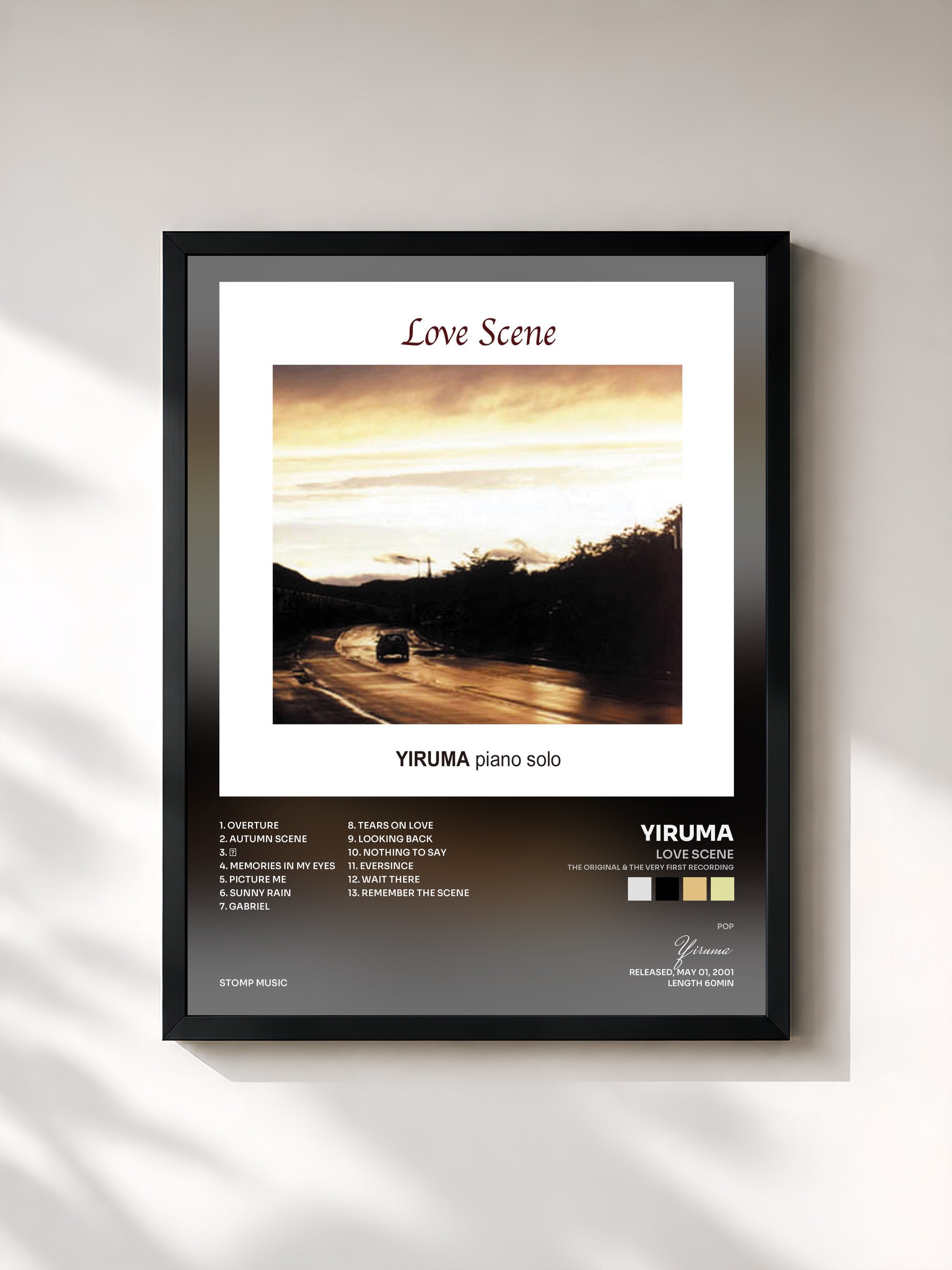 #noir Tableau de l'album Love Scene (The Original & the Very First Recording) de Yiruma, cadre noir, imprimé et encadré en France