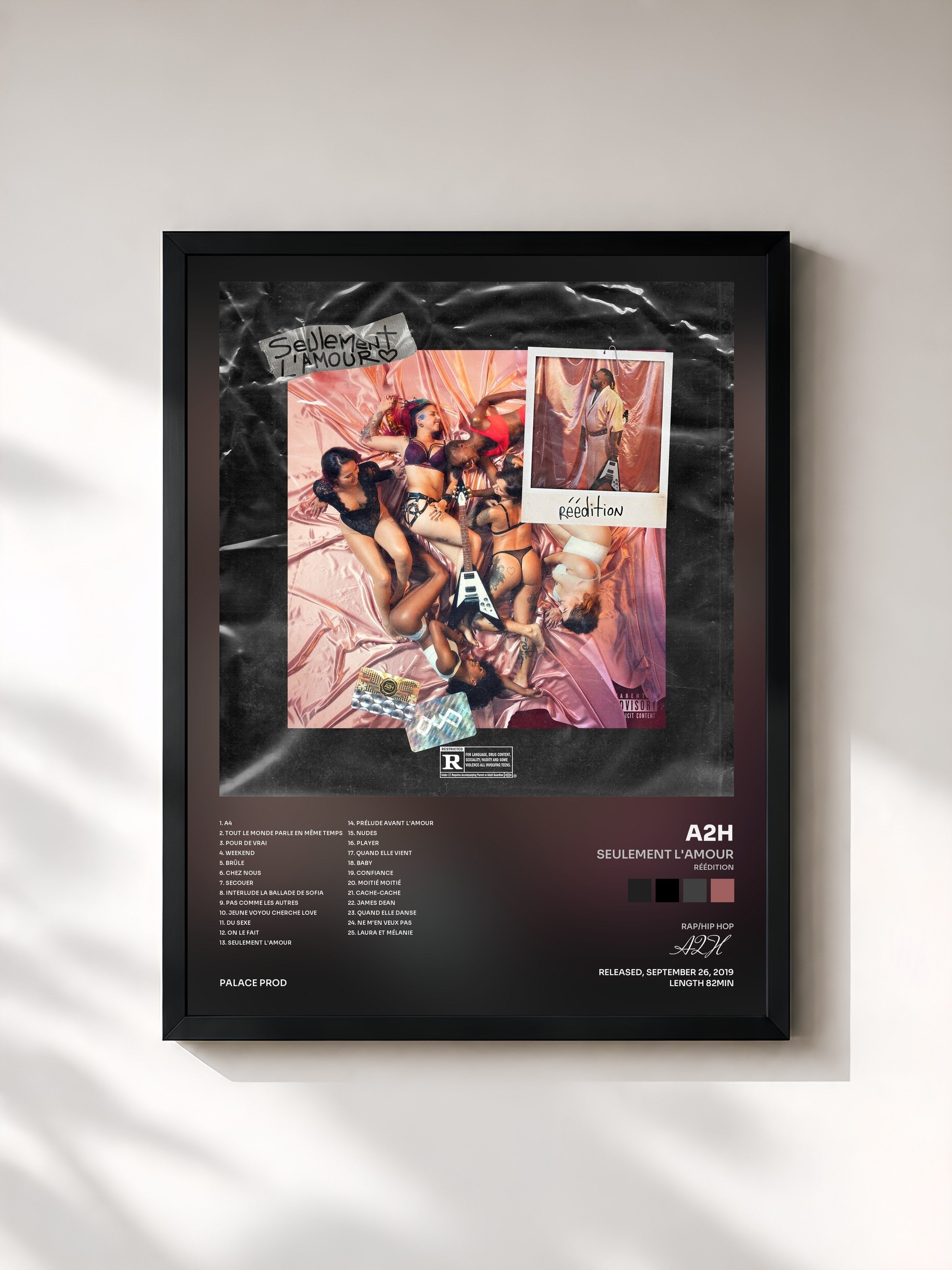 #noir Tableau de l'album Seulement l'amour (Réédition) de A2H, cadre noir, imprimé et encadré en France