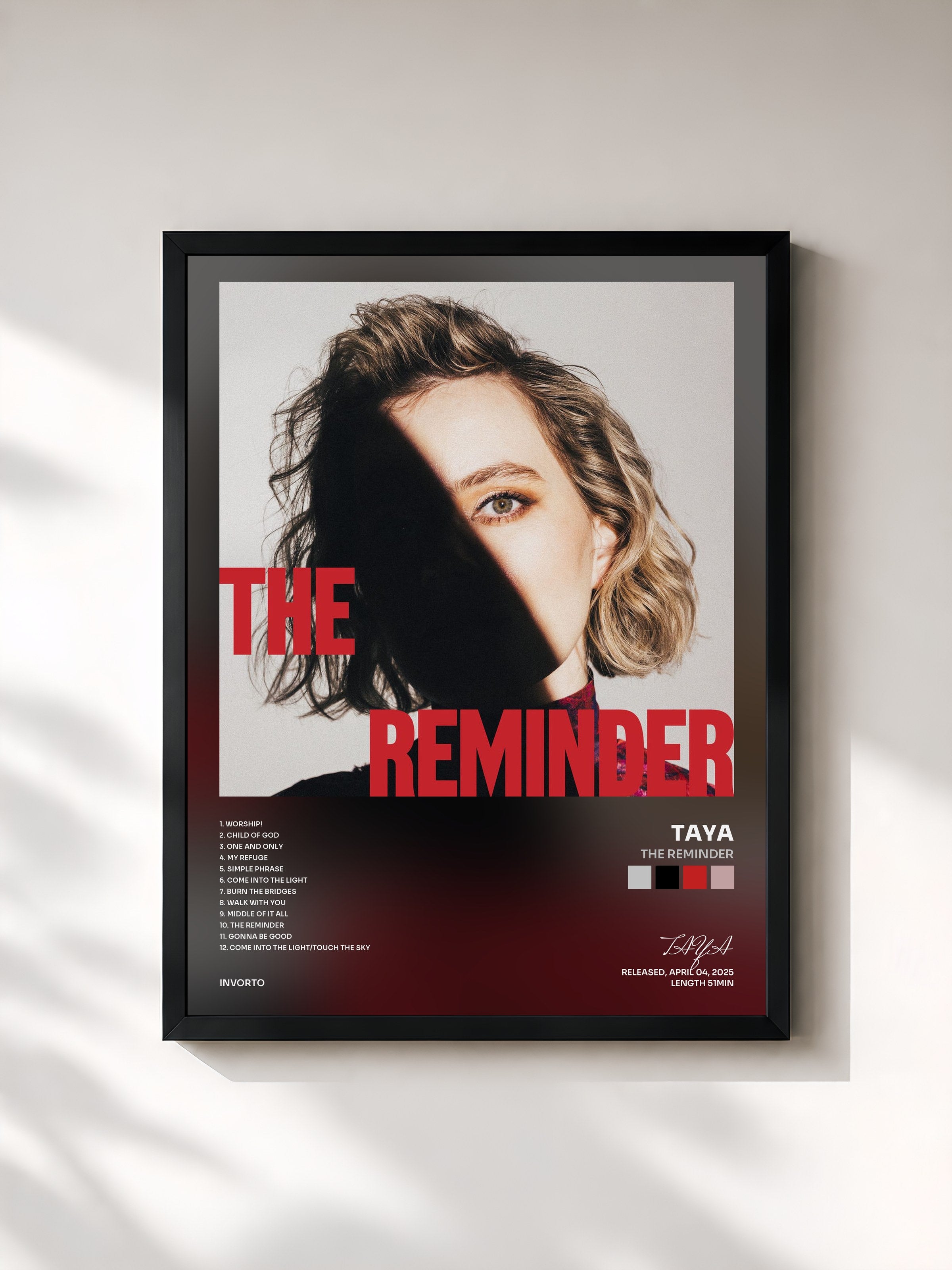 #noir Tableau de l'album The Reminder de TAYA, cadre noir, imprimé et encadré en France