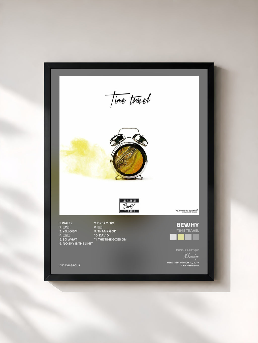 #noir Tableau de l'album Time Travel de Bewhy, cadre noir, imprimé et encadré en France