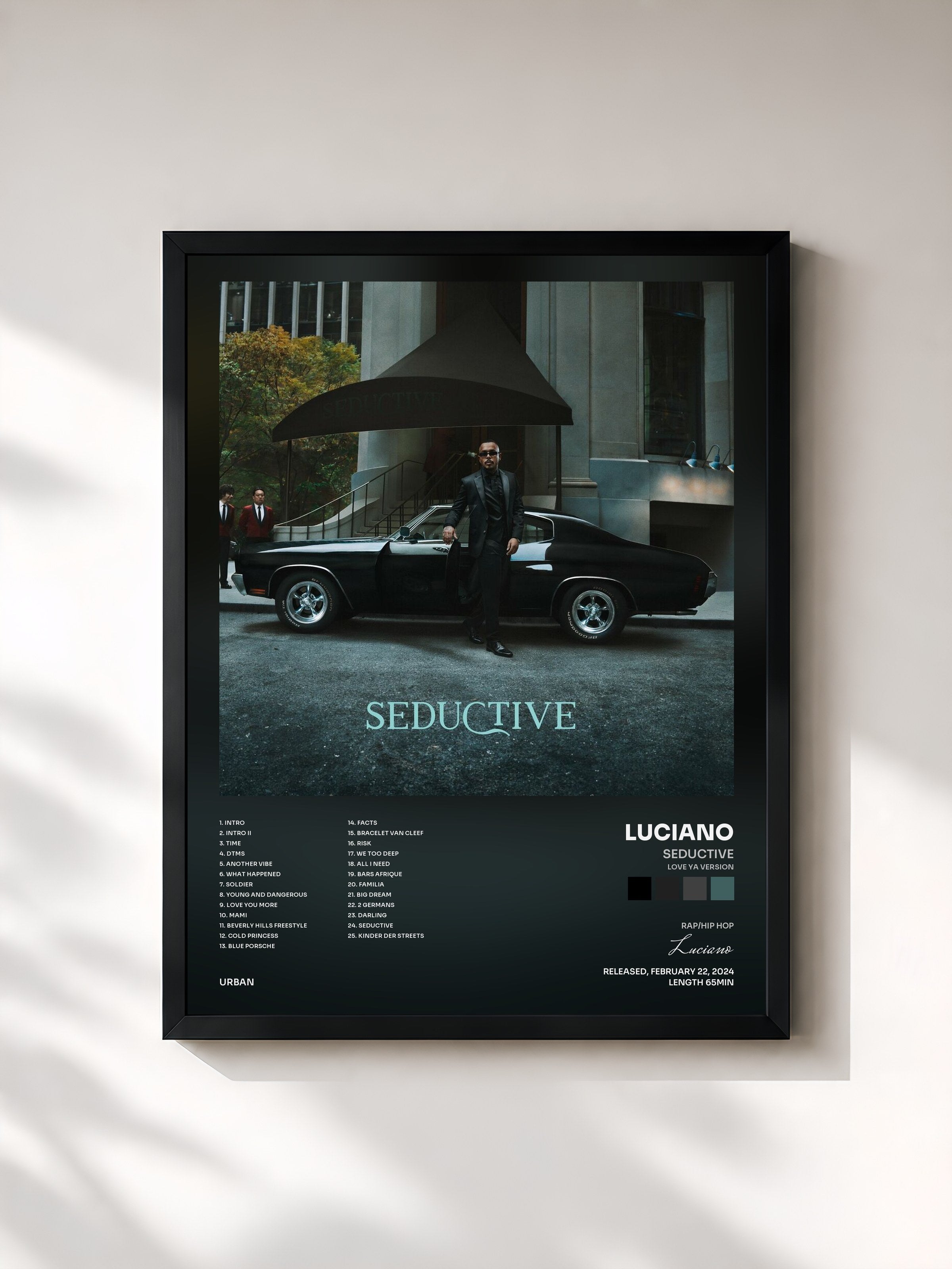 #noir Tableau de l'album Seductive (Love Ya Version) de Luciano, cadre noir, imprimé et encadré en France