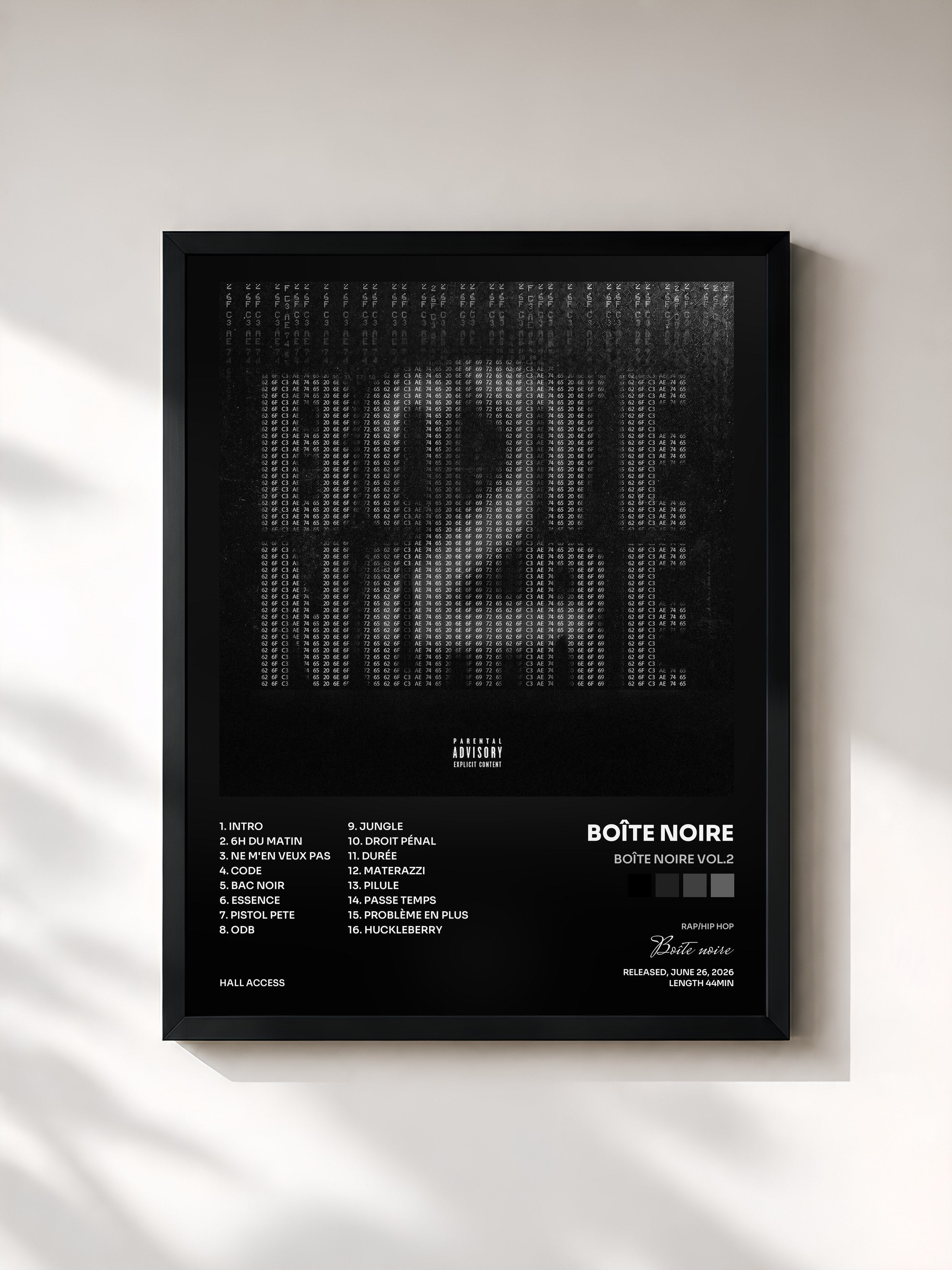 #noir Tableau de l'album Boîte Noire Vol.2 de Boîte noire, cadre noir, imprimé et encadré en France