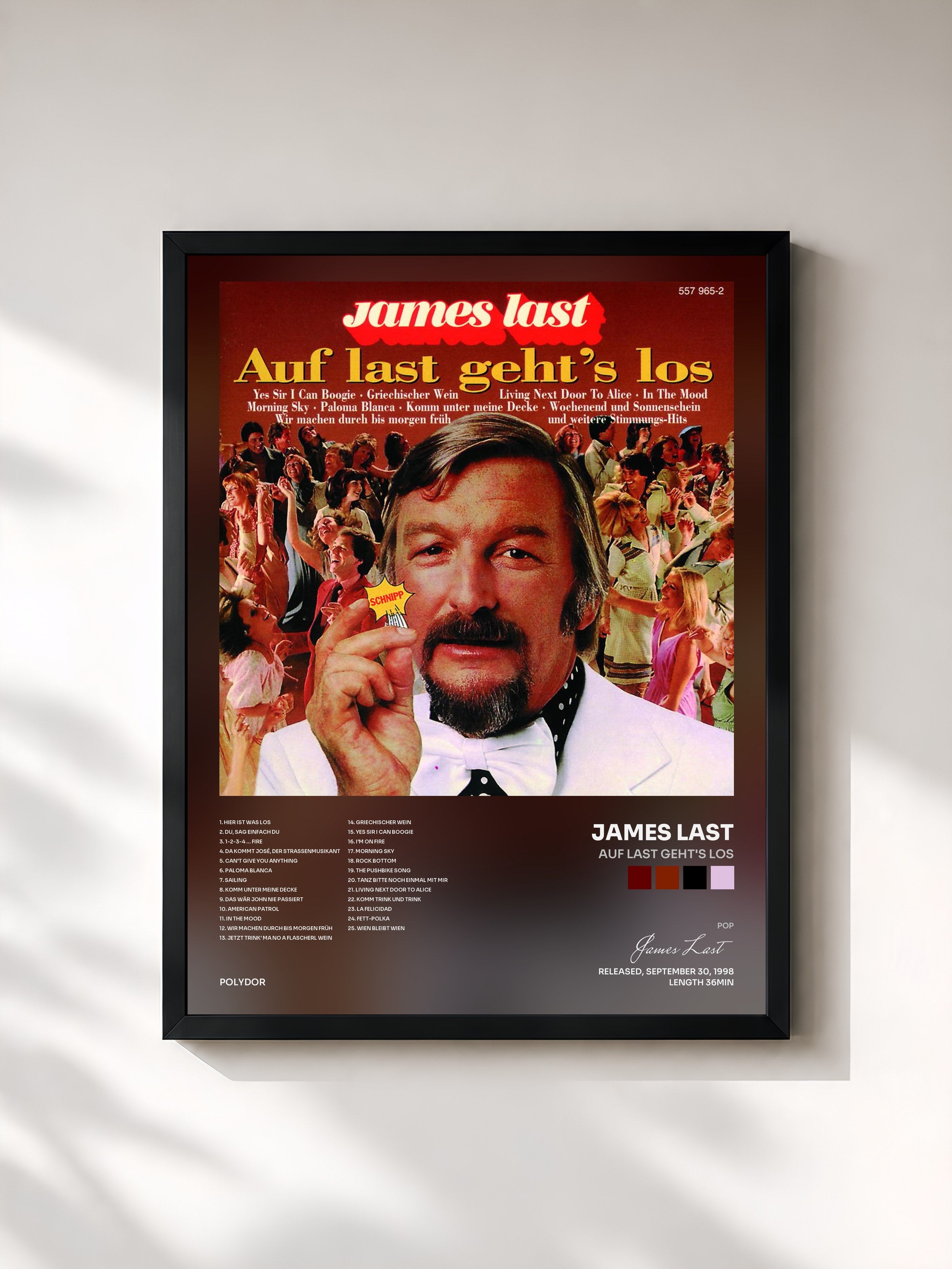 #noir Tableau de l'album Auf Last Geht's Los de James Last, cadre noir, imprimé et encadré en France