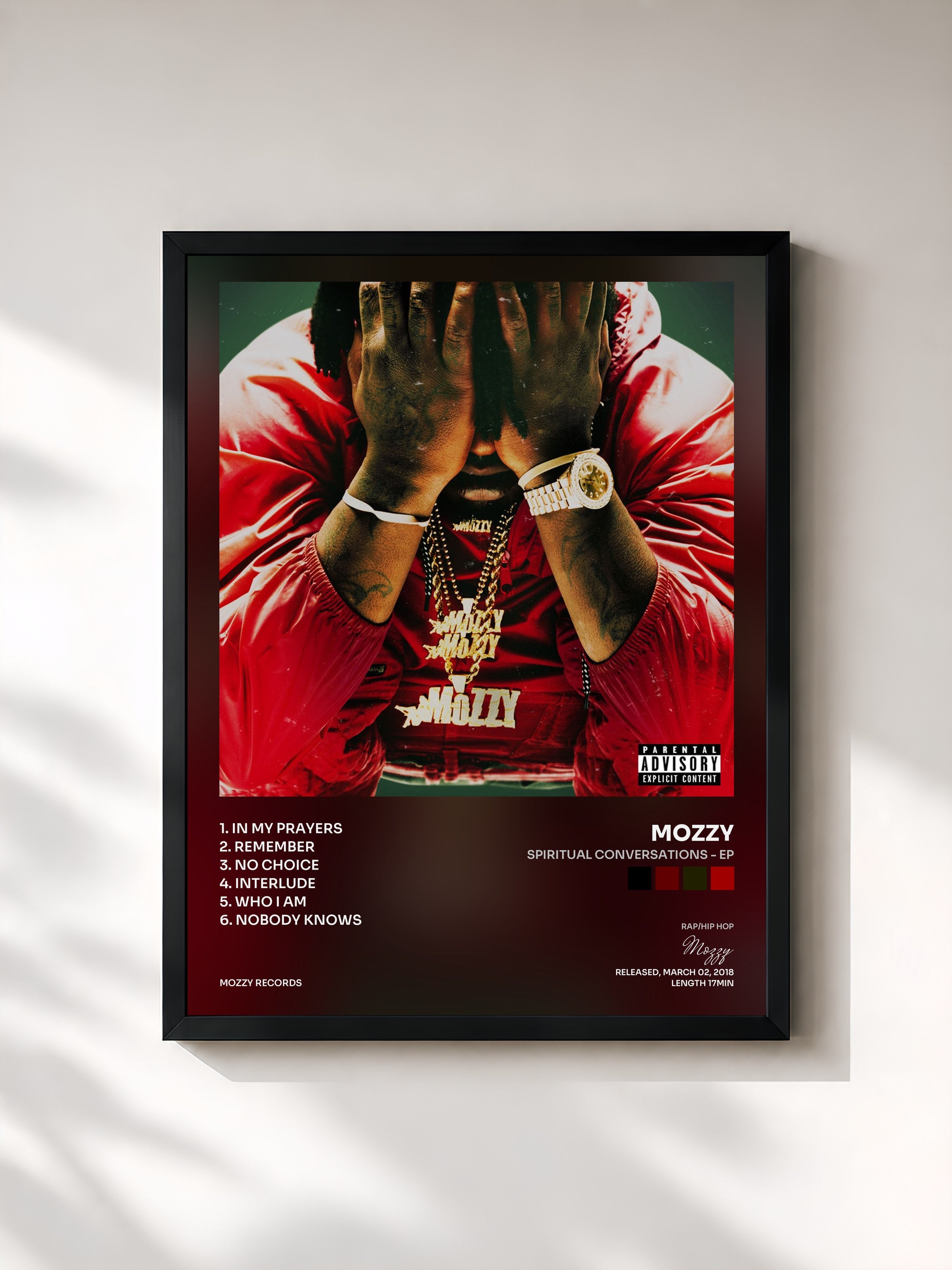 #noir Tableau de l'album Spiritual Conversations - EP de Mozzy, cadre noir, imprimé et encadré en France