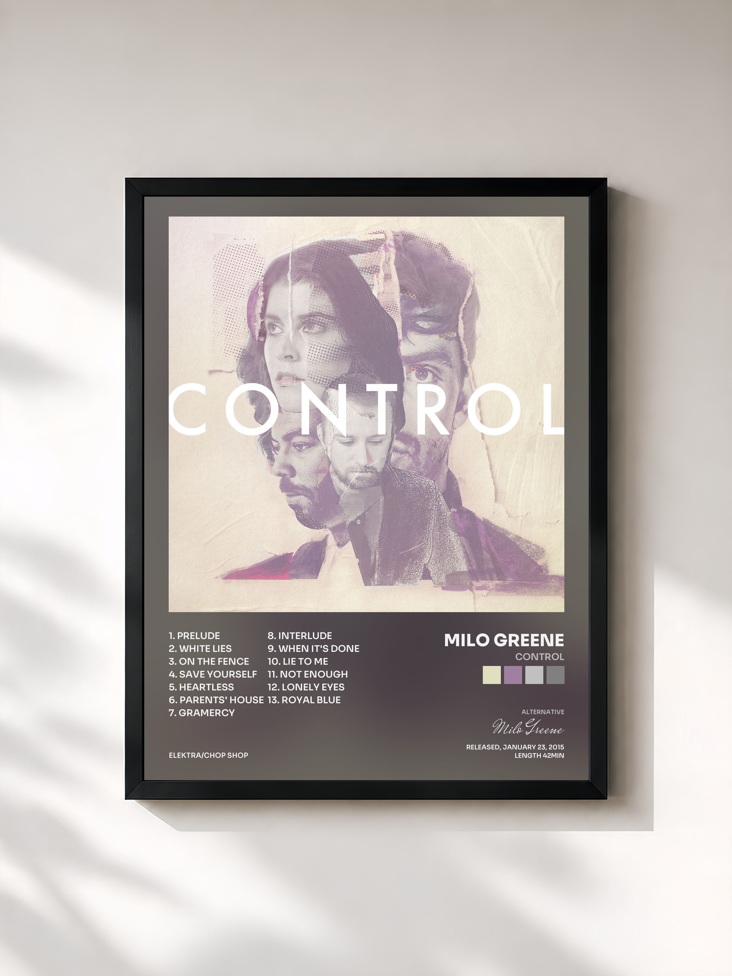 #noir Tableau de l'album Control de Milo Greene, cadre noir, imprimé et encadré en France