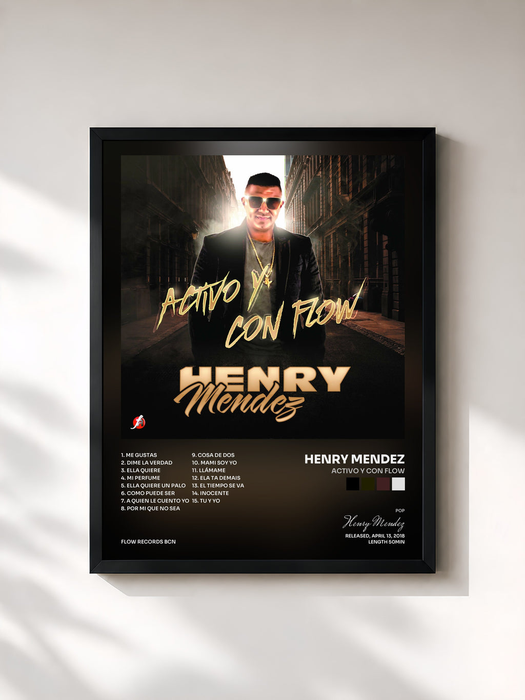 #noir Tableau de l'album Activo y Con Flow de Henry Mendez, cadre noir, imprimé et encadré en France