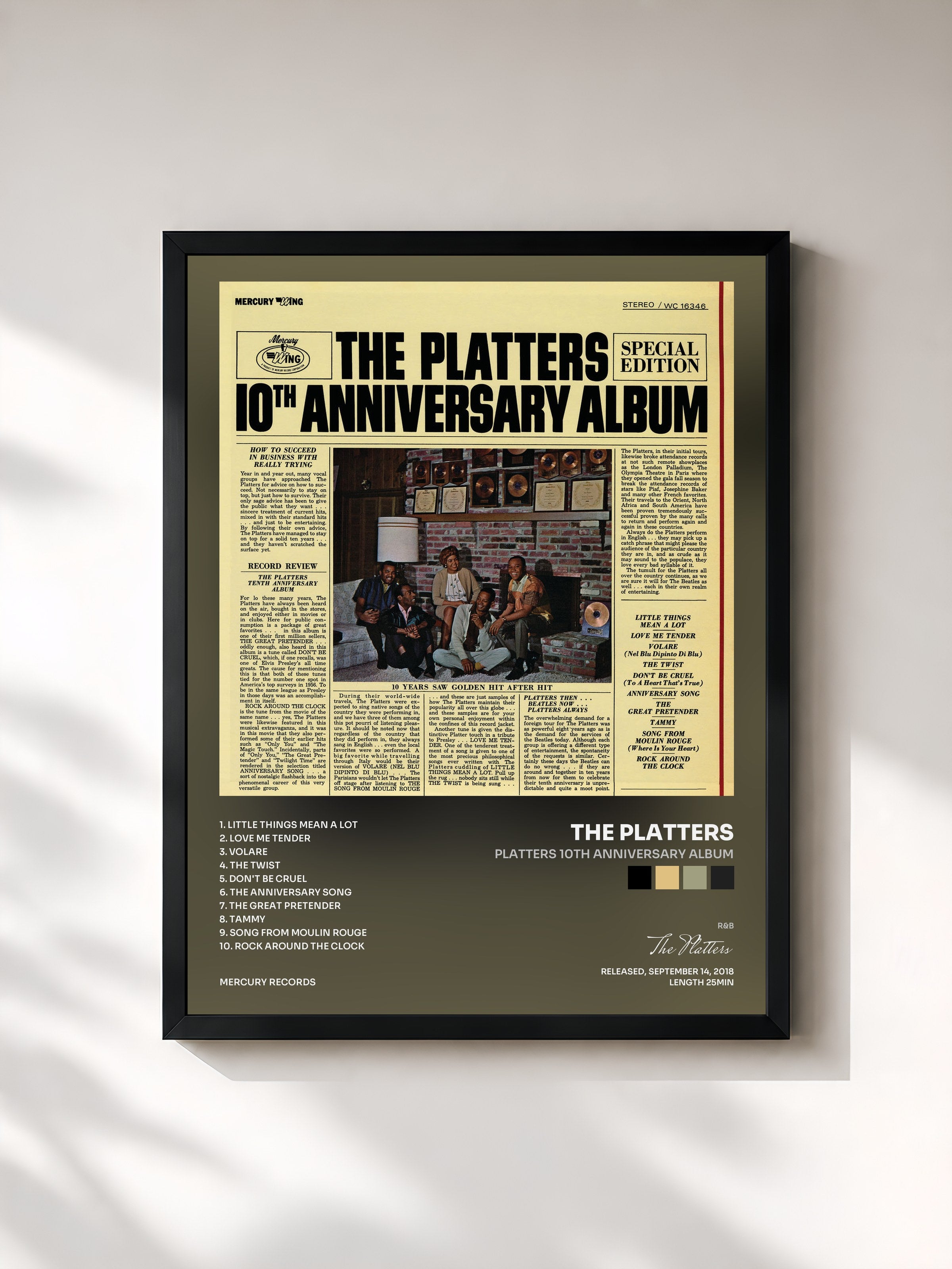 #noir Tableau de l'album Platters 10th Anniversary Album de The Platters, cadre noir, imprimé et encadré en France