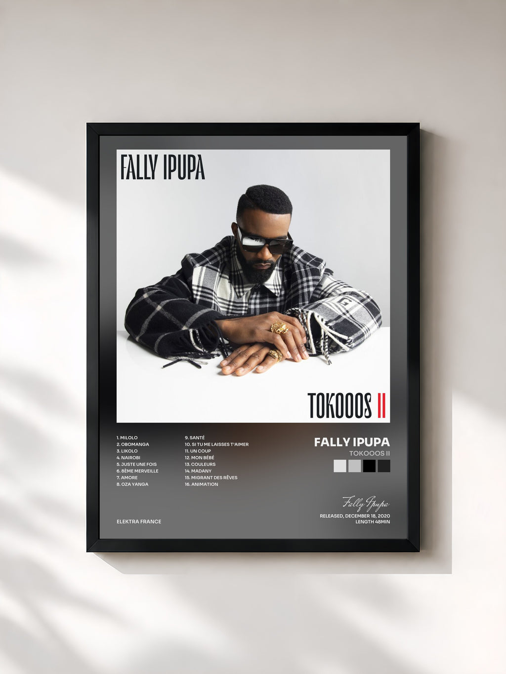 #noir Tableau de l'album Tokooos II de Fally Ipupa, cadre noir, imprimé et encadré en France