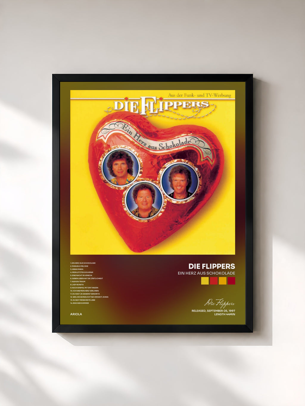 #noir Tableau de l'album Ein Herz aus Schokolade de Die Flippers, cadre noir, imprimé et encadré en France