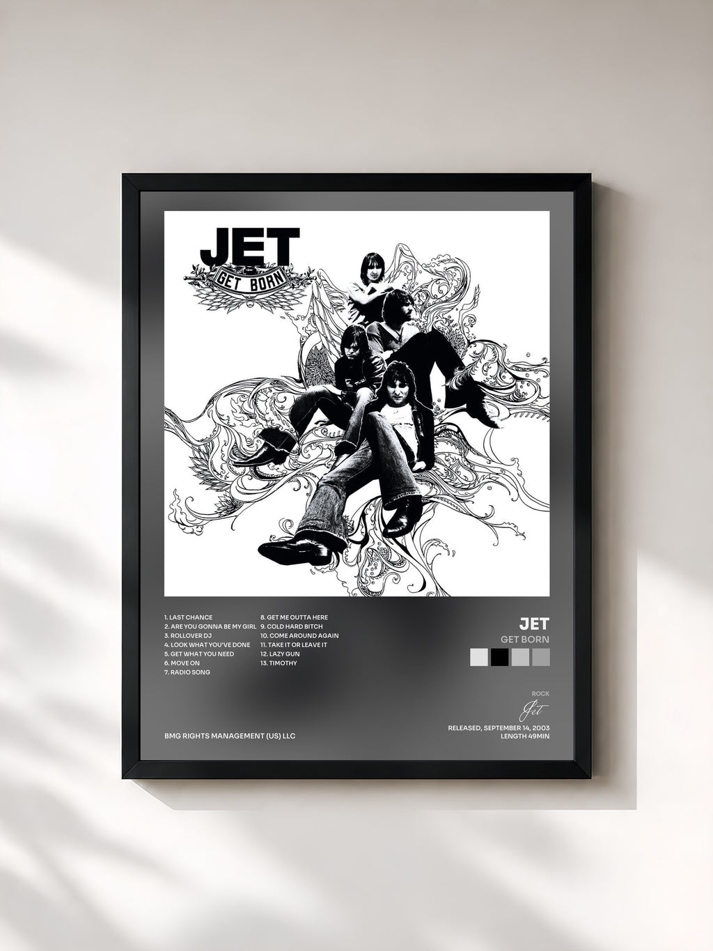 #noir Tableau de l'album Get Born de Jet, cadre noir, imprimé et encadré en France