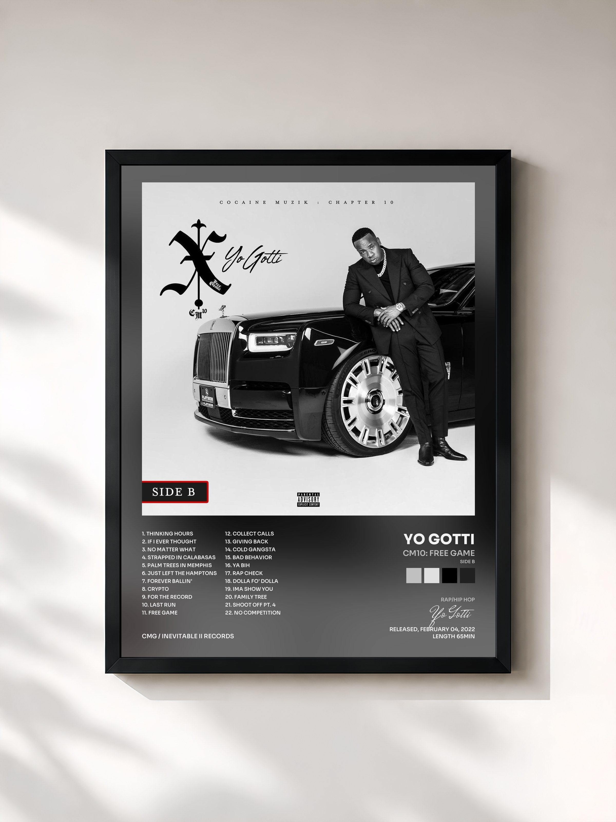 #noir Tableau de l'album CM10: Free Game (Side B) de Yo Gotti, cadre noir, imprimé et encadré en France