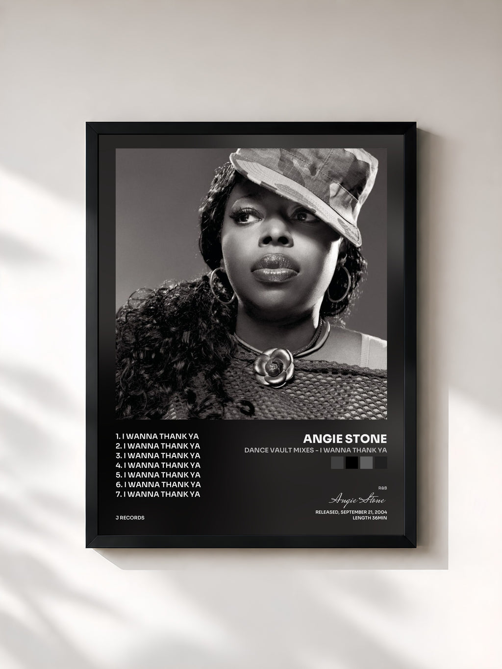 #noir Tableau de l'album Dance Vault Mixes - I Wanna Thank Ya de Angie Stone, cadre noir, imprimé et encadré en France
