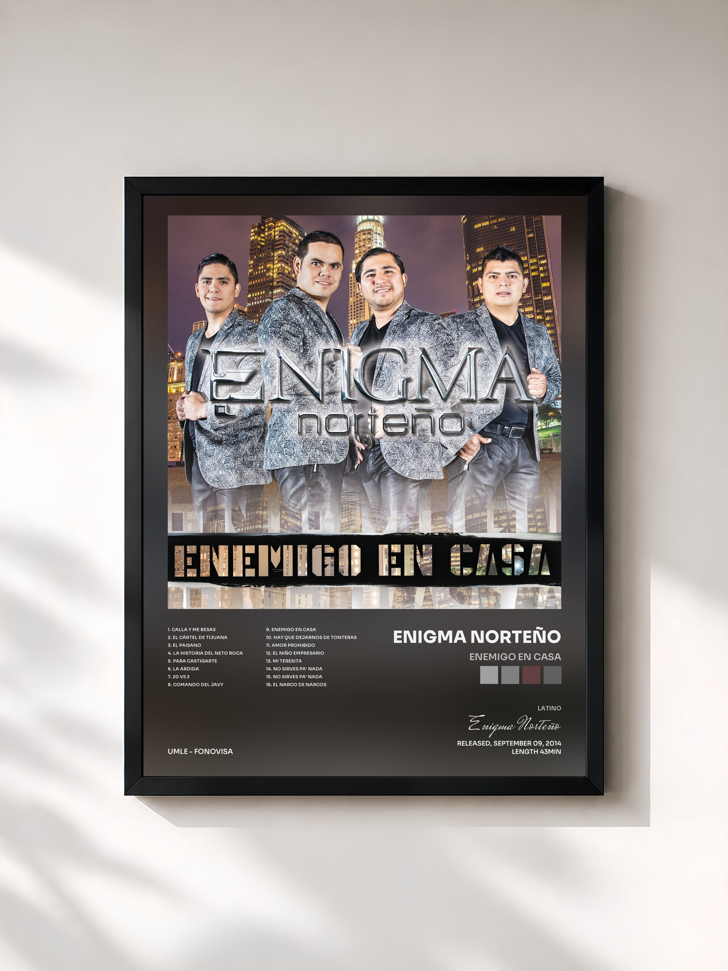 #noir Tableau de l'album Enemigo En Casa de Enigma Norteño, cadre noir, imprimé et encadré en France