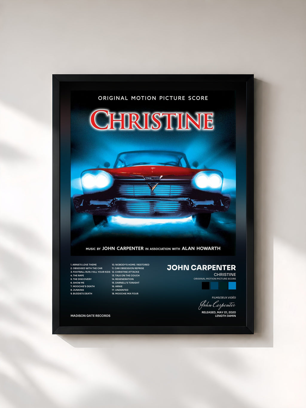 #noir Tableau de l'album Christine (Original Motion Picture Score) de John Carpenter, cadre noir, imprimé et encadré en France
